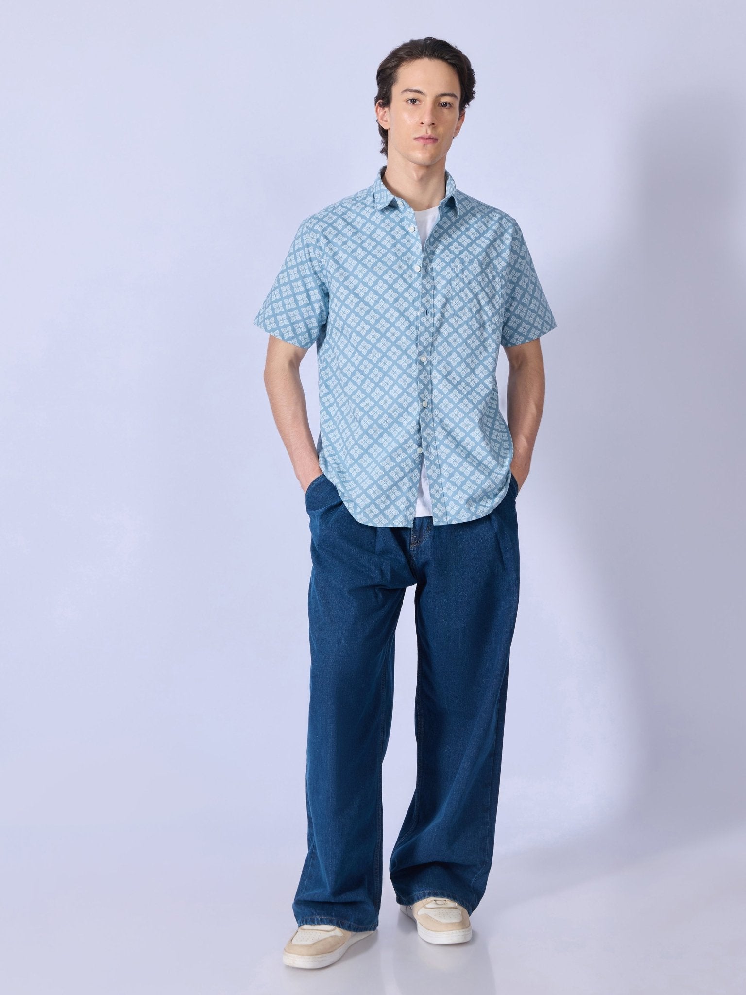 Vovomo - Half Sleeve Printed Shirt - Steel Blue - Espanshe