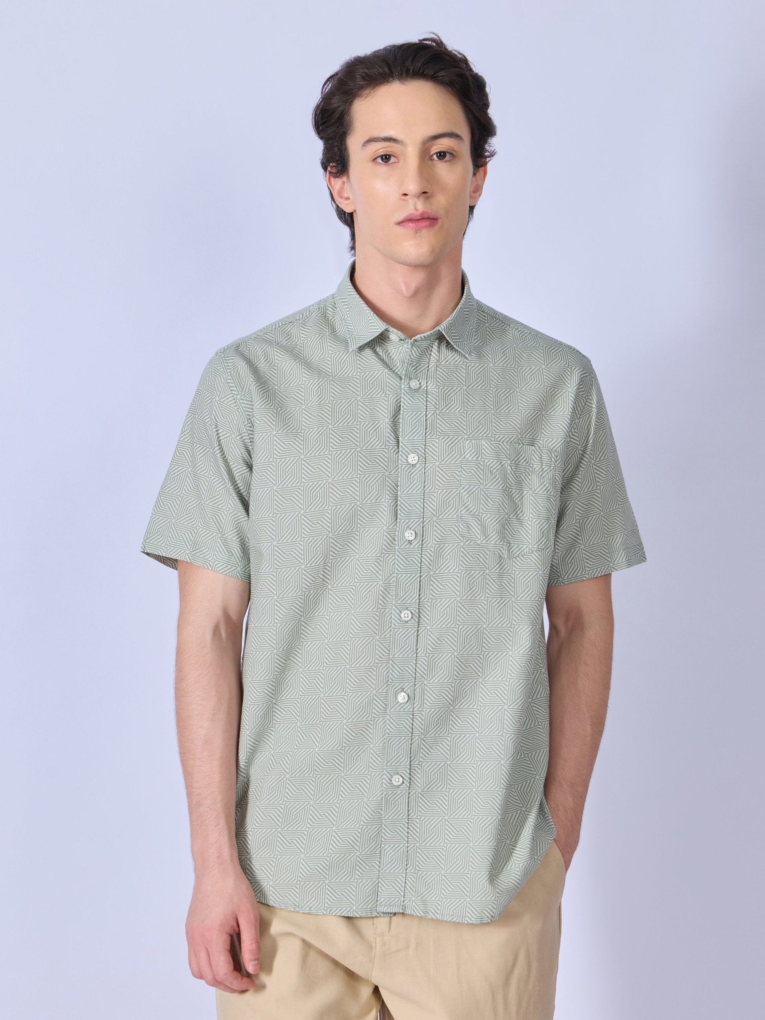 Vovomo - Half Sleeve Printed Shirt - Greyish Green - Espanshe