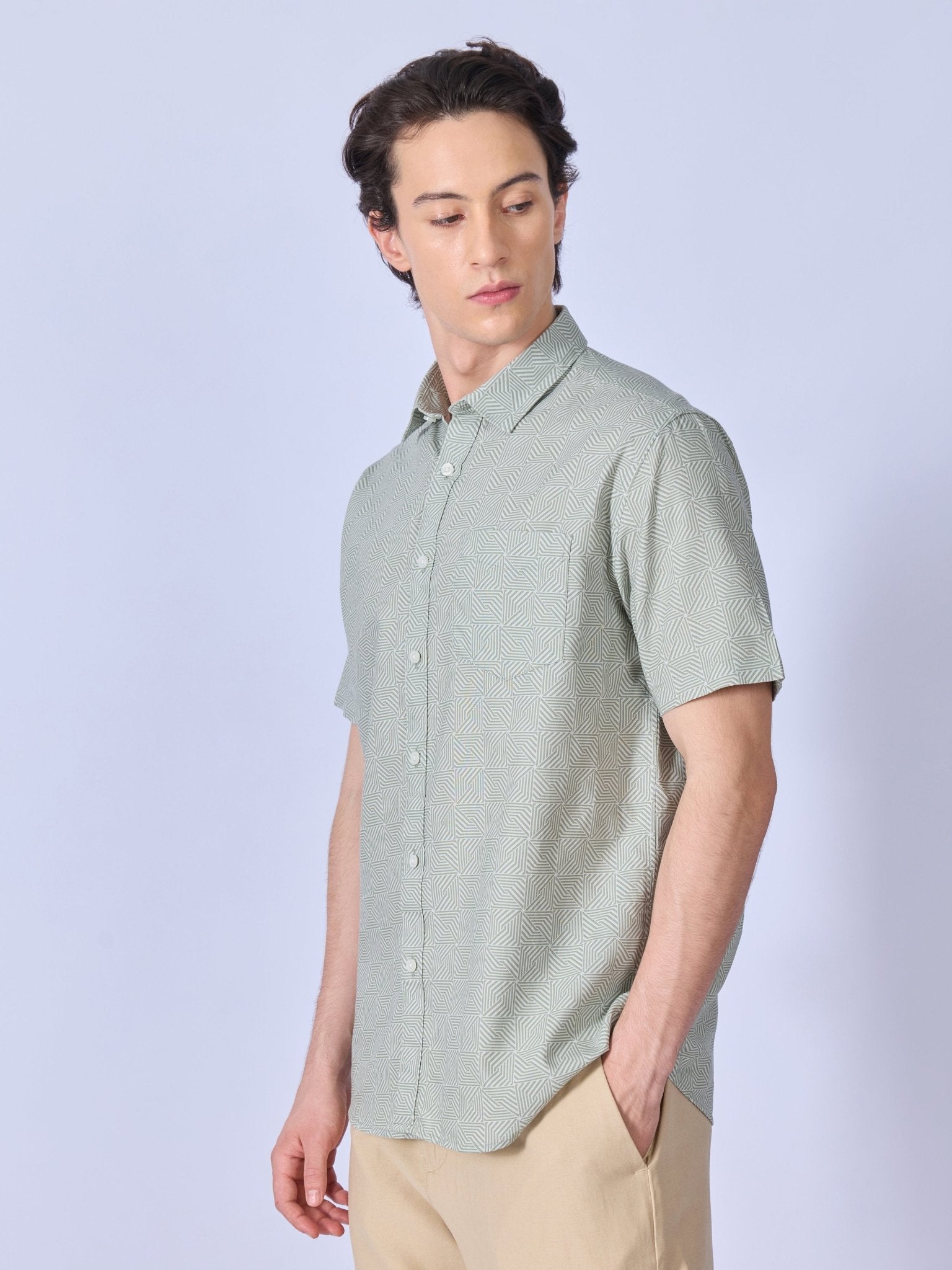 Vovomo - Half Sleeve Printed Shirt - Greyish Green - Espanshe