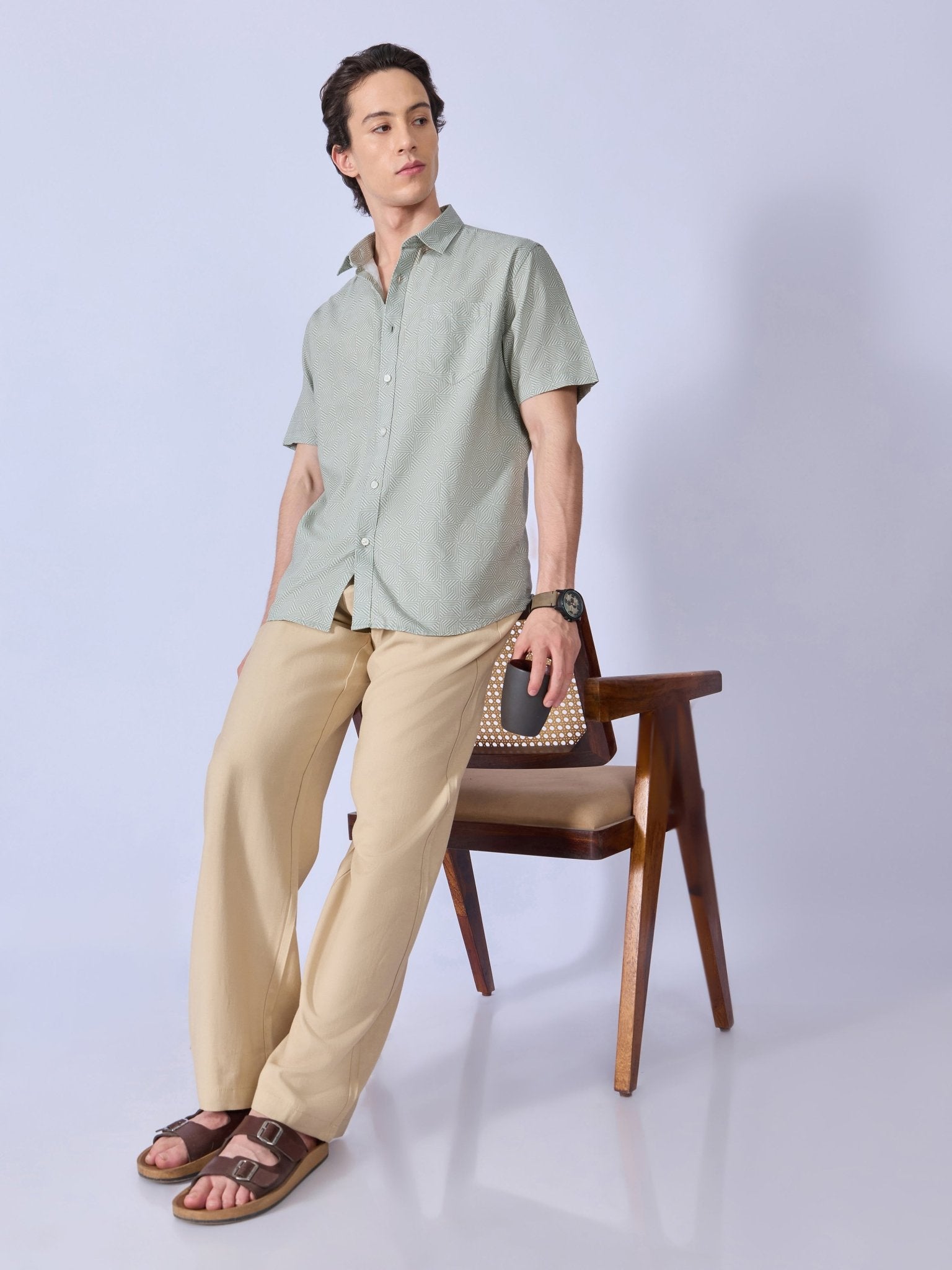 Vovomo - Half Sleeve Printed Shirt - Greyish Green - Espanshe
