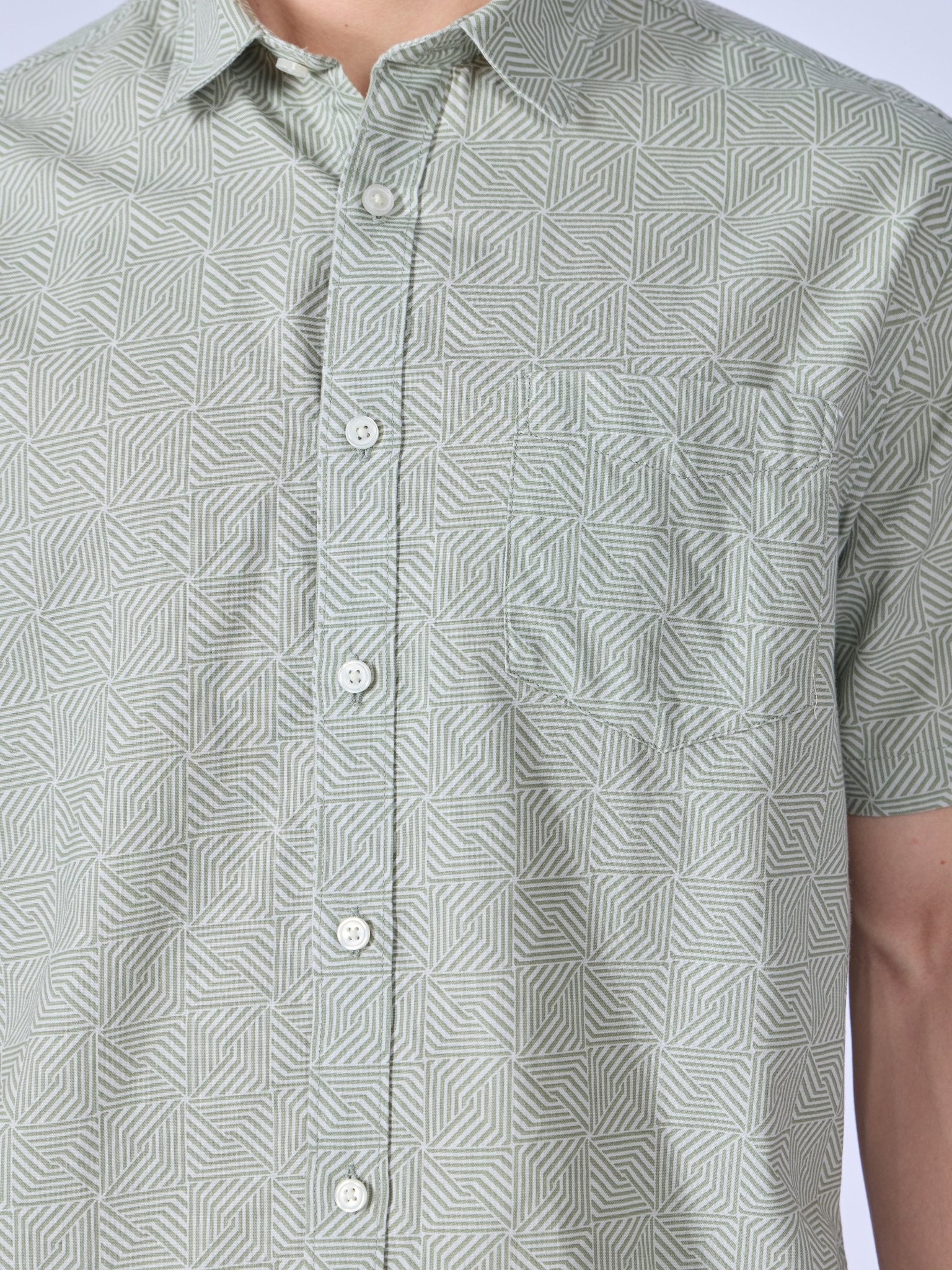 Vovomo - Half Sleeve Printed Shirt - Greyish Green - Espanshe