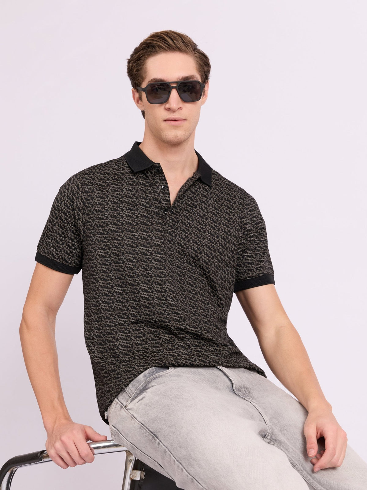 Xokeia - Regular Printed Polo T-Shirt - Black - Espanshe