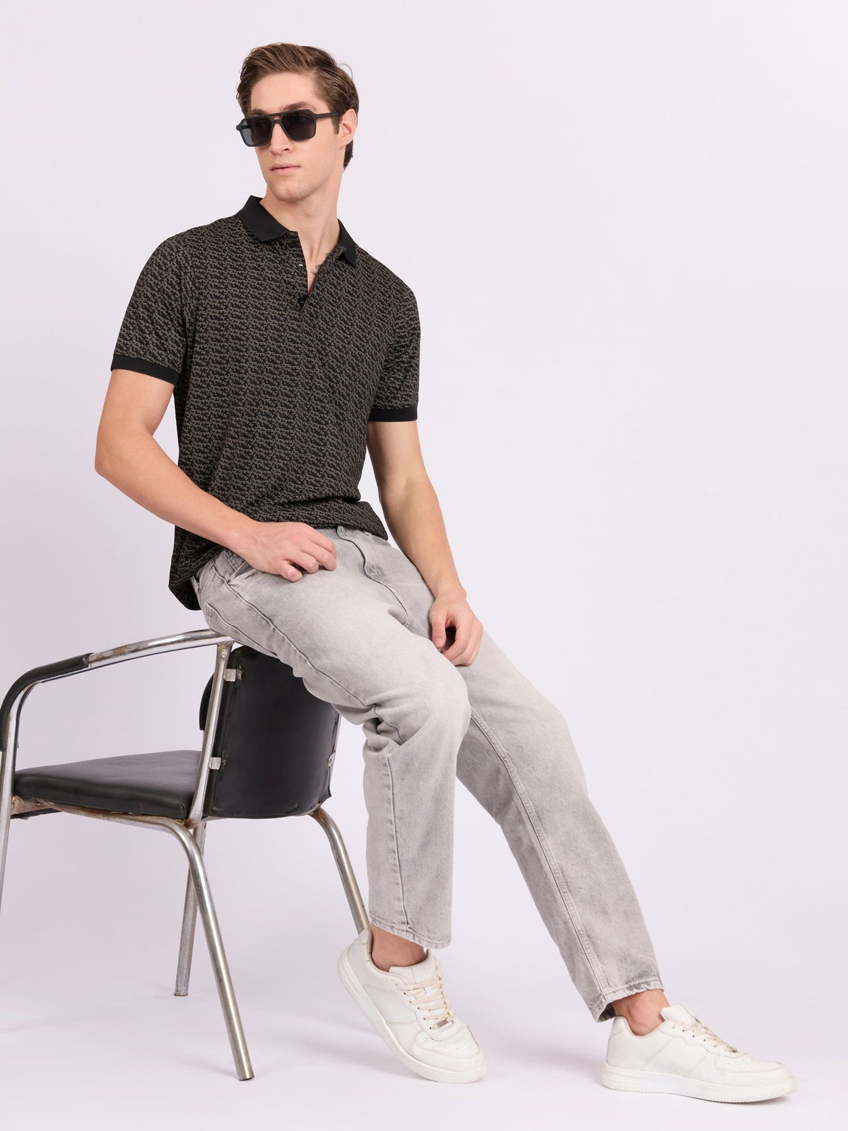 Xokeia - Regular Printed Polo T-Shirt - Black - Espanshe