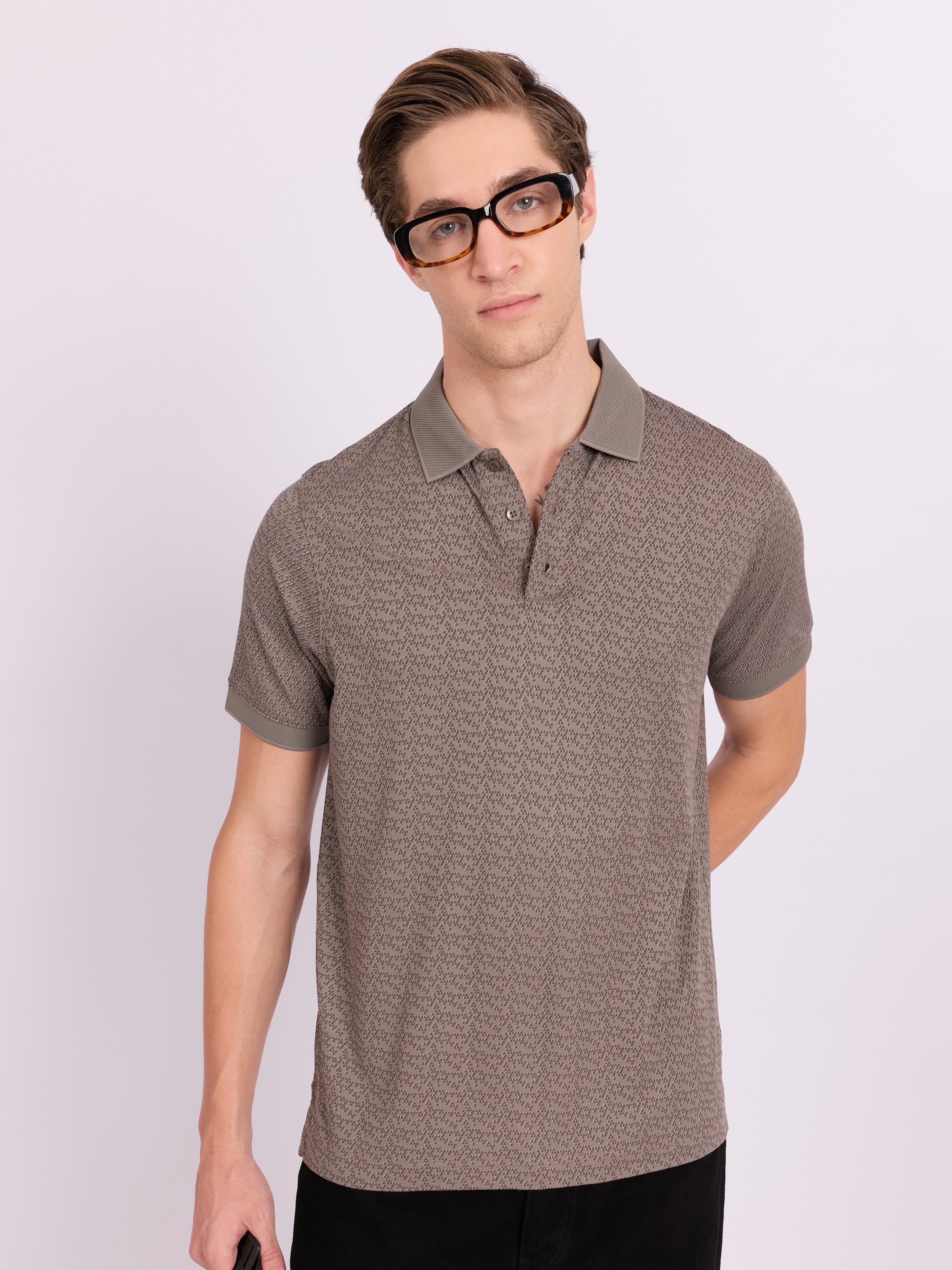 Xokeia - Regular Printed Polo T-Shirt - Brown
