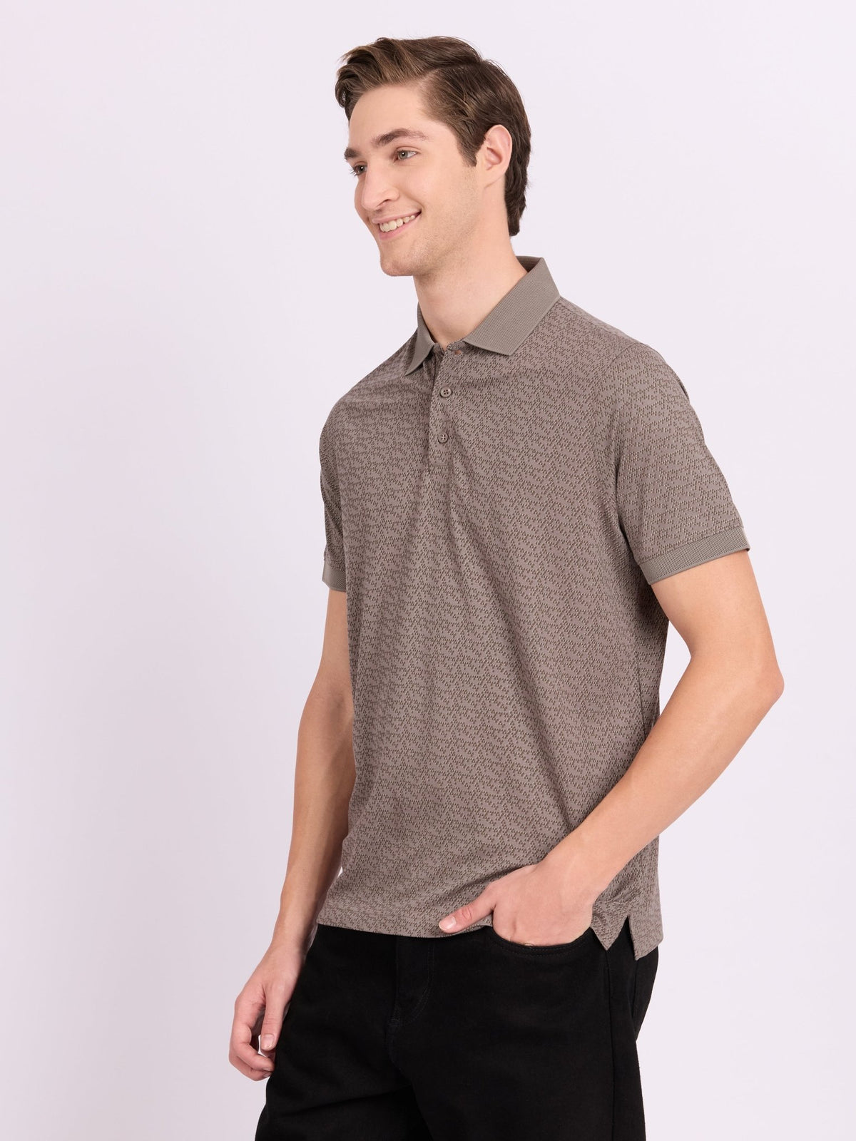 Xokeia - Regular Printed Polo T-Shirt - Brown - Espanshe