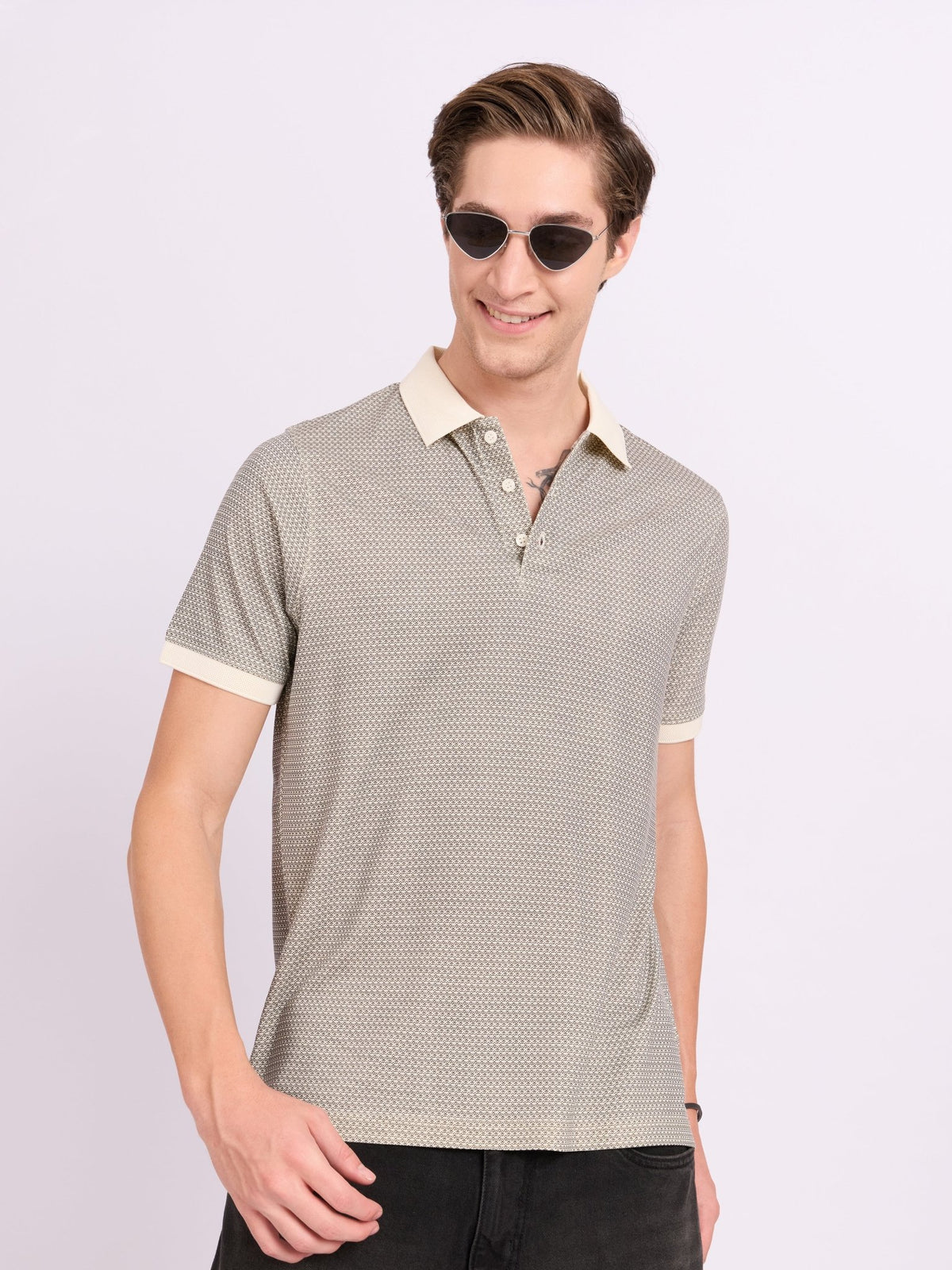 Xokeia - Regular Printed Polo T-Shirt - Light Beige - Espanshe