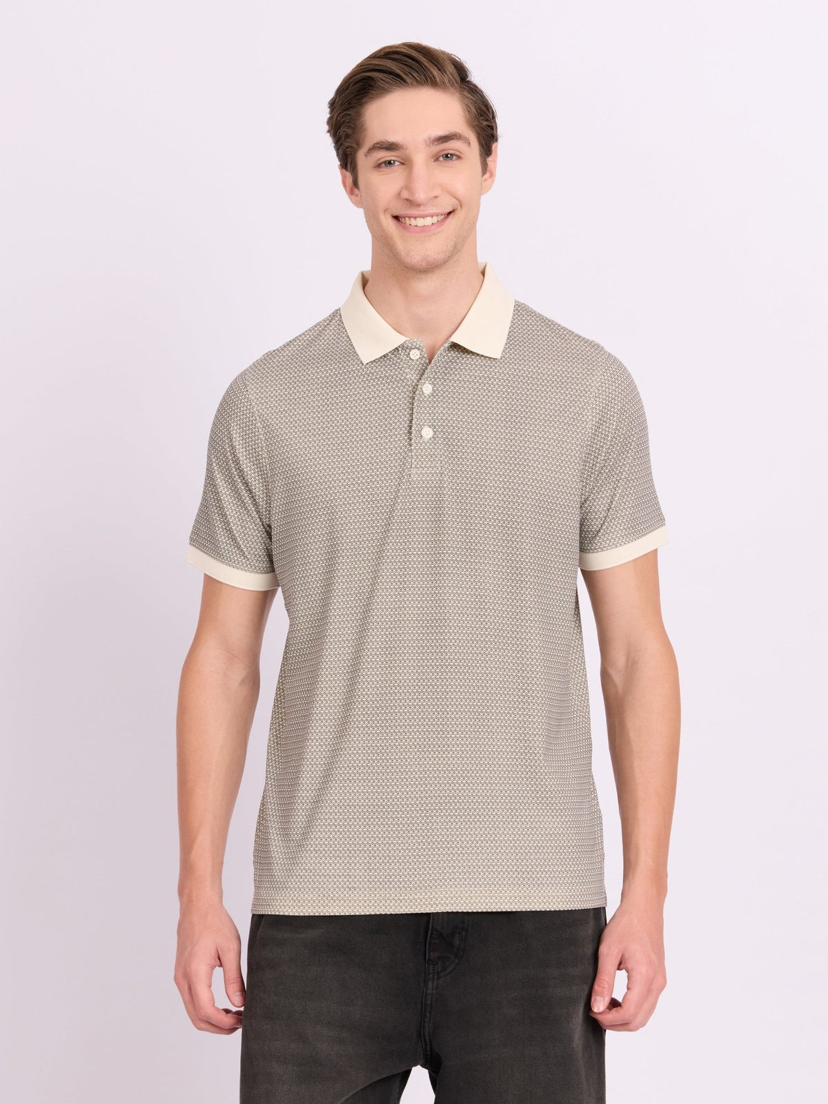 Xokeia - Regular Printed Polo T-Shirt - Light Beige - Espanshe
