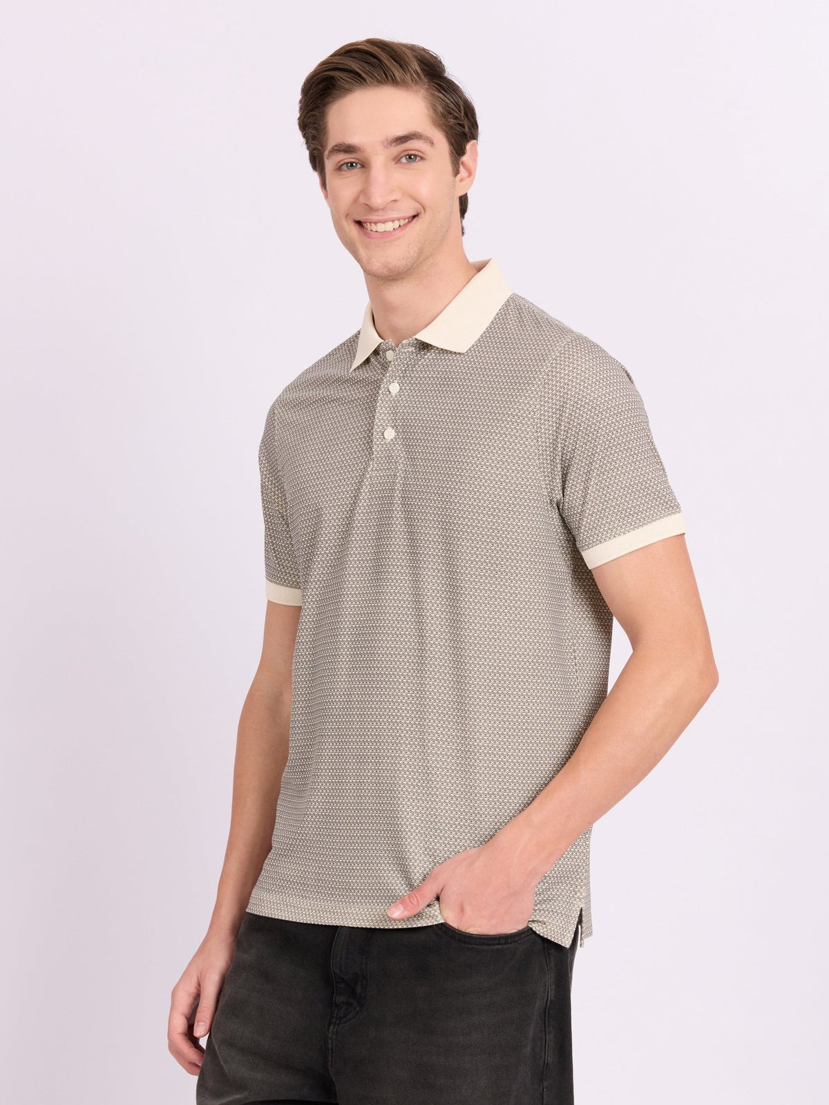 Xokeia - Regular Printed Polo T-Shirt - Light Beige - Espanshe