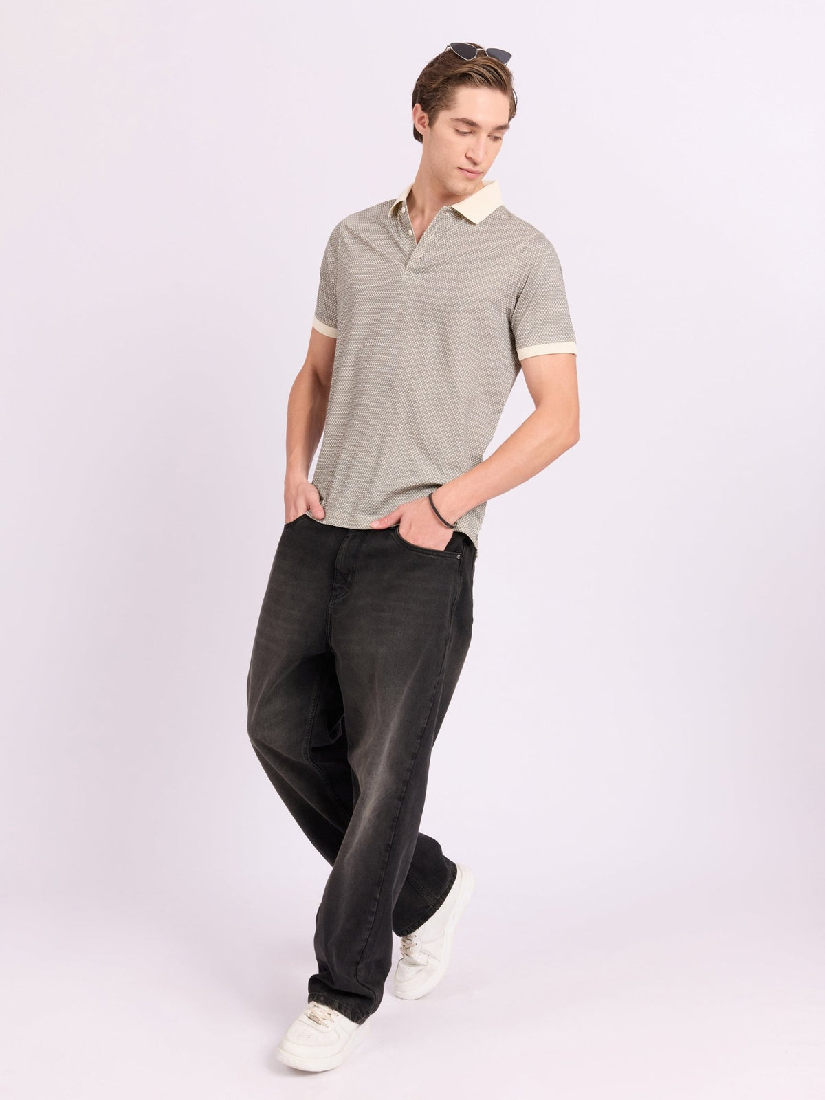Xokeia - Regular Printed Polo T-Shirt - Light Beige - Espanshe