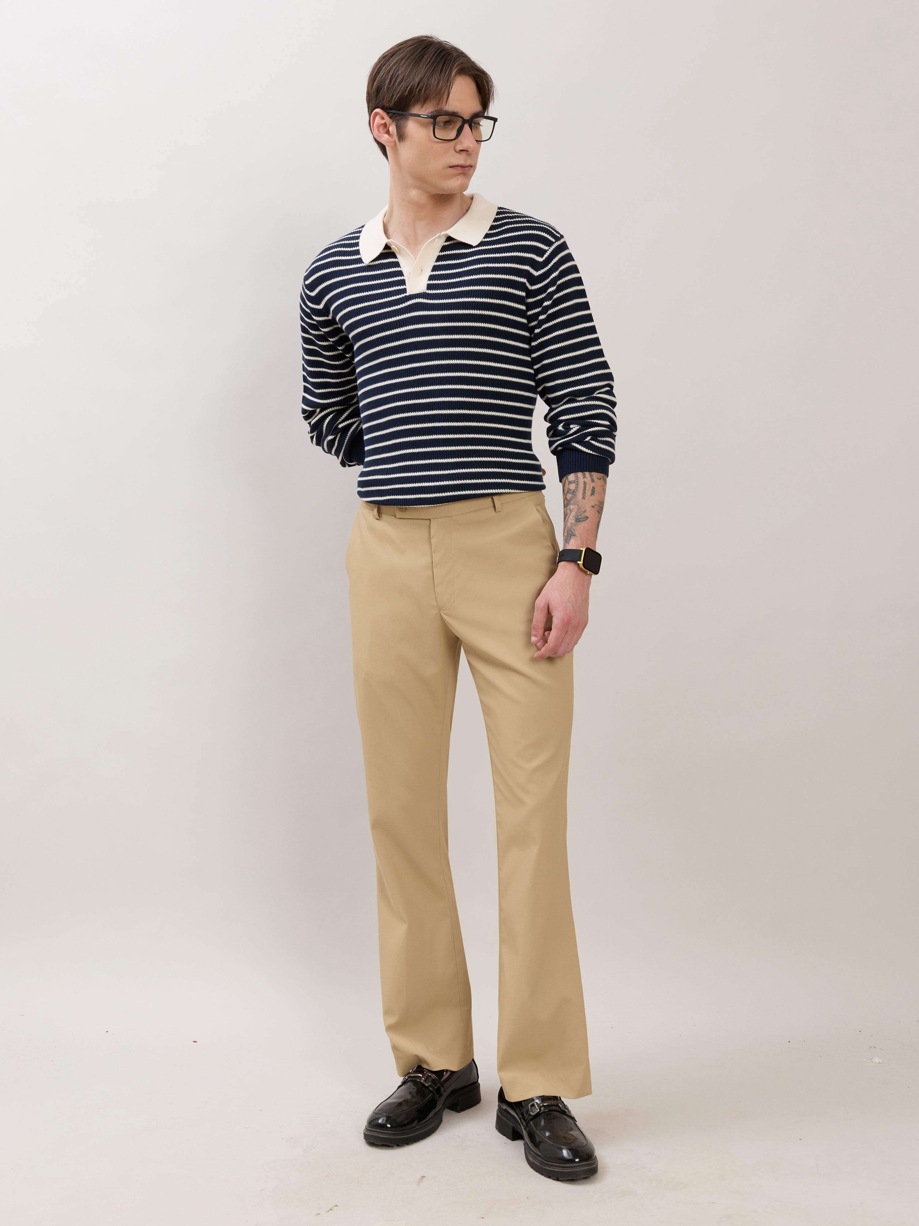 Xosio-2 - Regular Striped Knit Polo Sweater - Navy