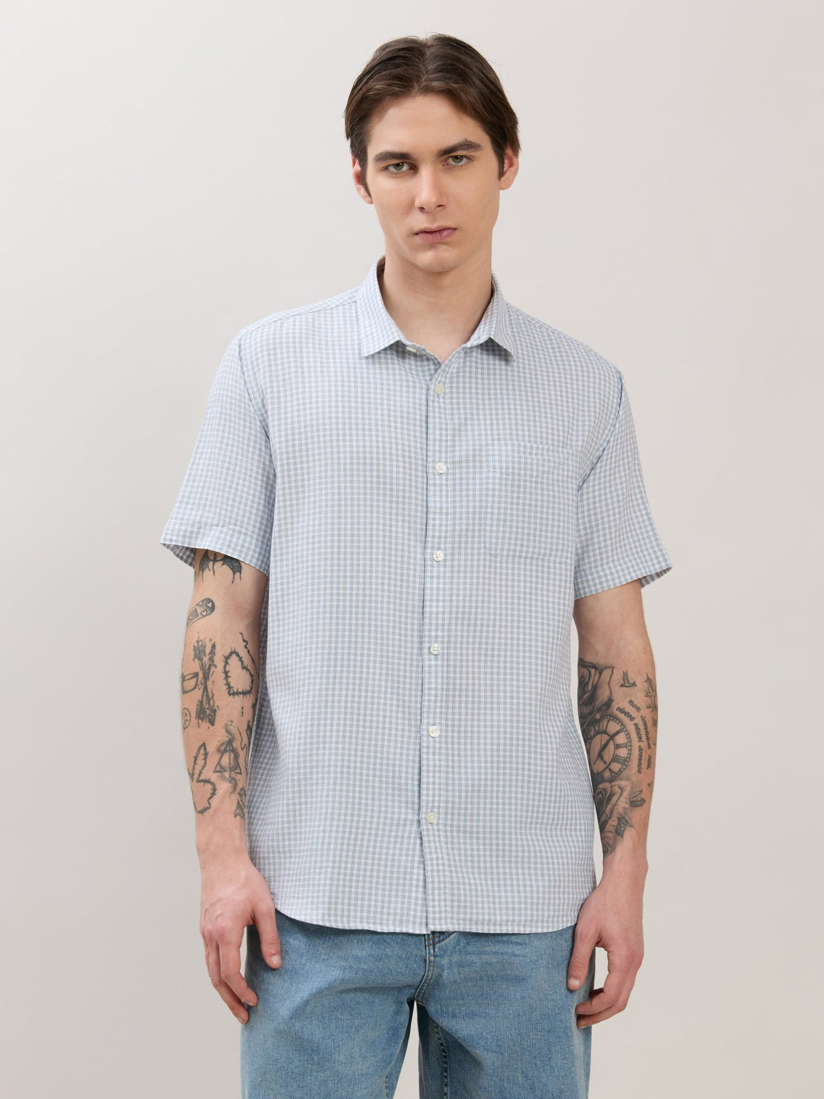 Zenamo - Relaxed Fit Micro Checks Shirt - Blue - Espanshe