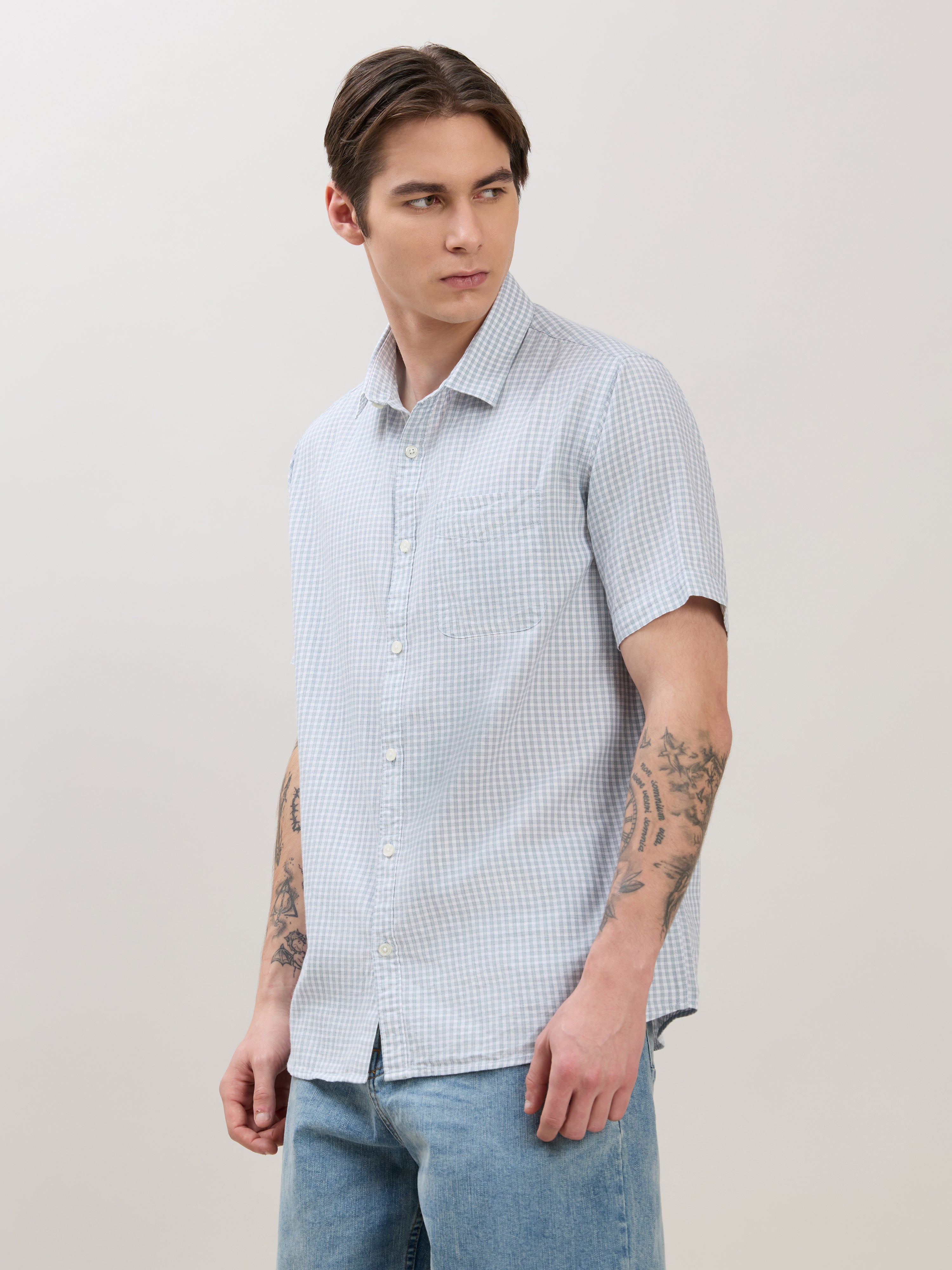 Zenamo - Relaxed Fit Micro Checks Shirt - Blue