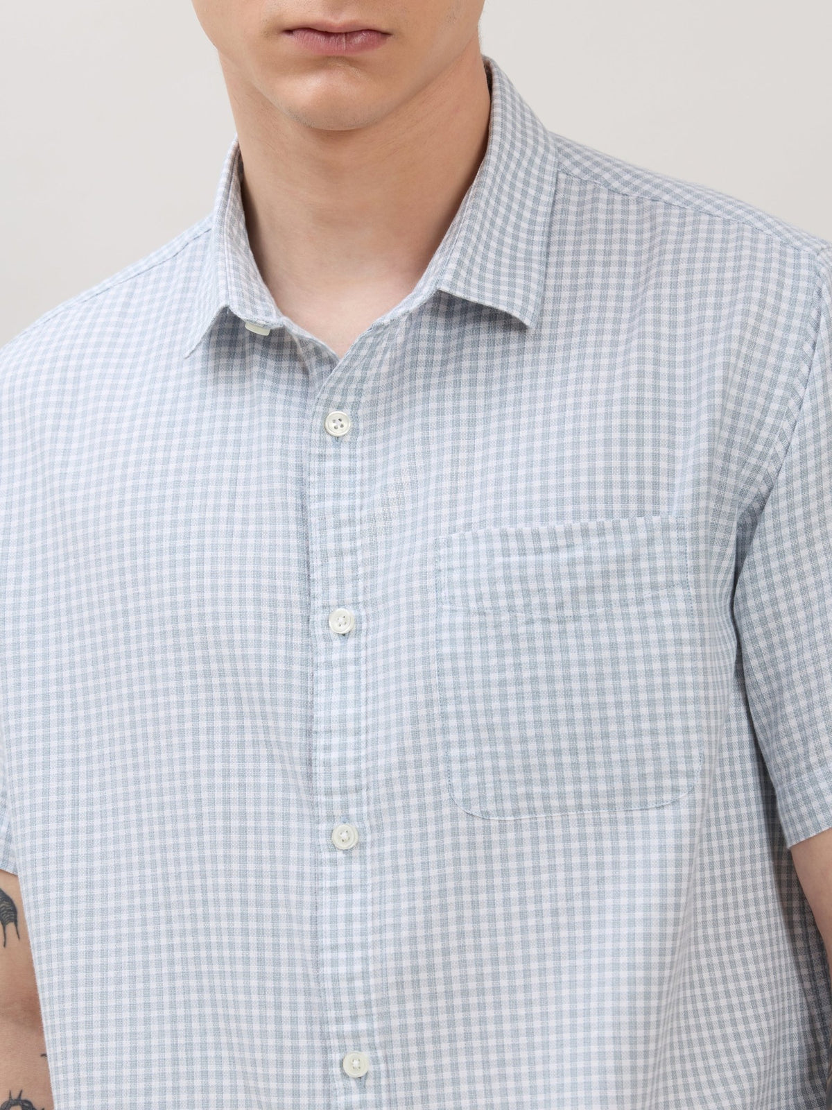 Zenamo - Relaxed Fit Micro Checks Shirt - Blue - Espanshe