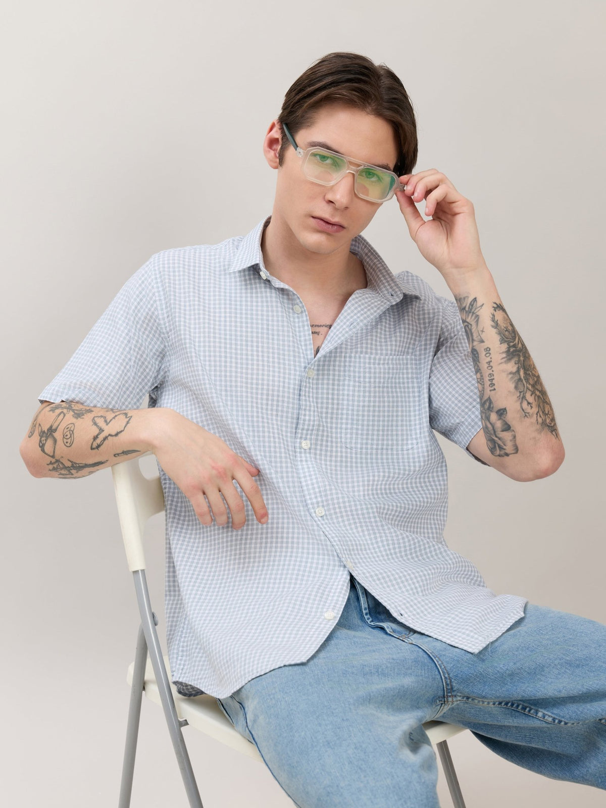 Zenamo - Relaxed Fit Micro Checks Shirt - Blue - Espanshe