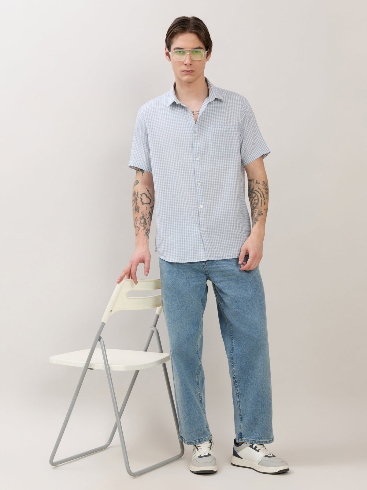 Zenamo - Relaxed Fit Micro Checks Shirt - Blue - Espanshe
