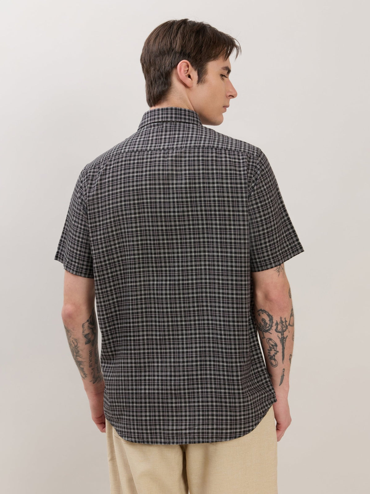 Zenamo - Relaxed Fit Micro Checks Shirt - Black - Espanshe