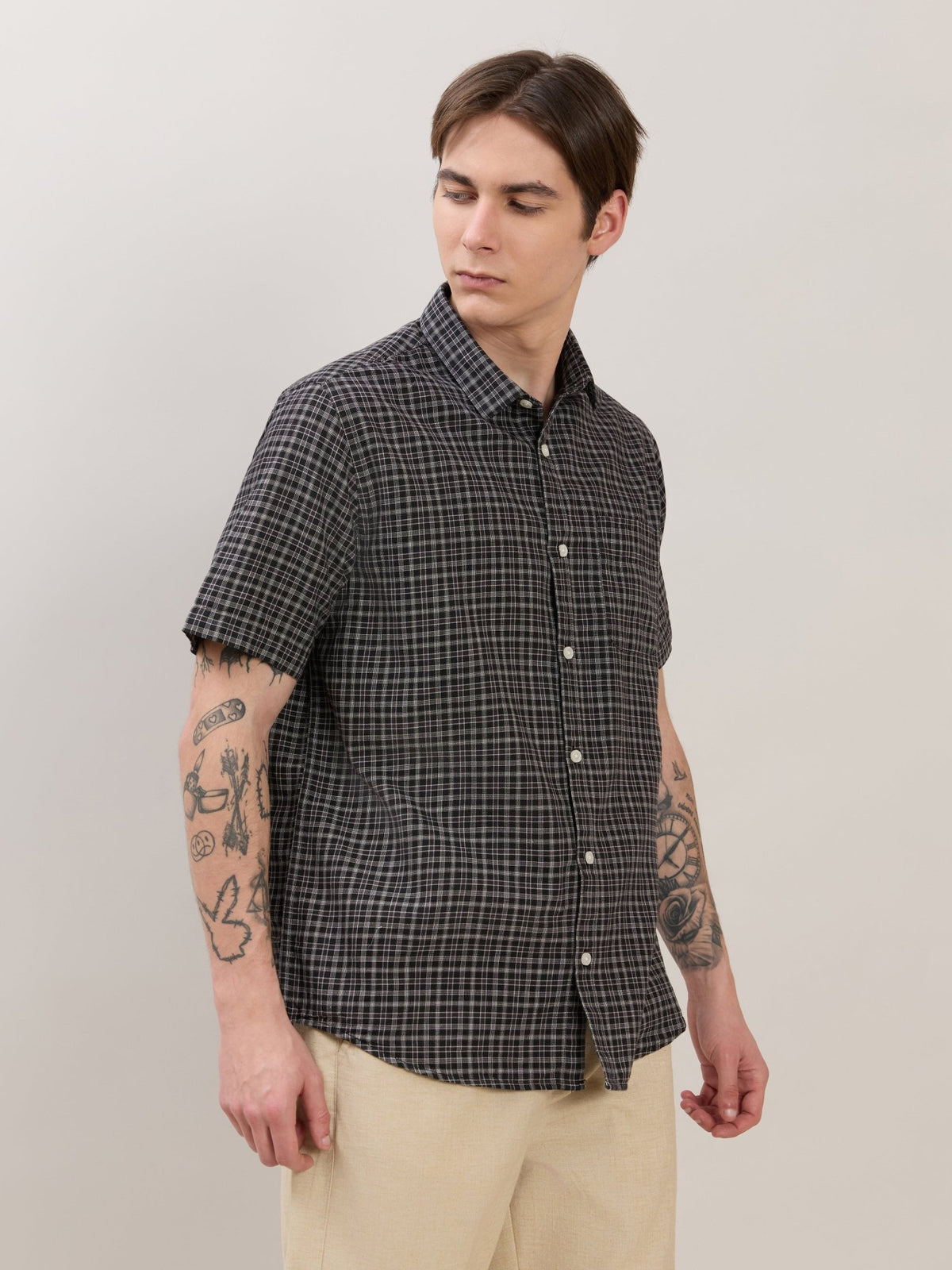 Zenamo - Relaxed Fit Micro Checks Shirt - Black - Espanshe