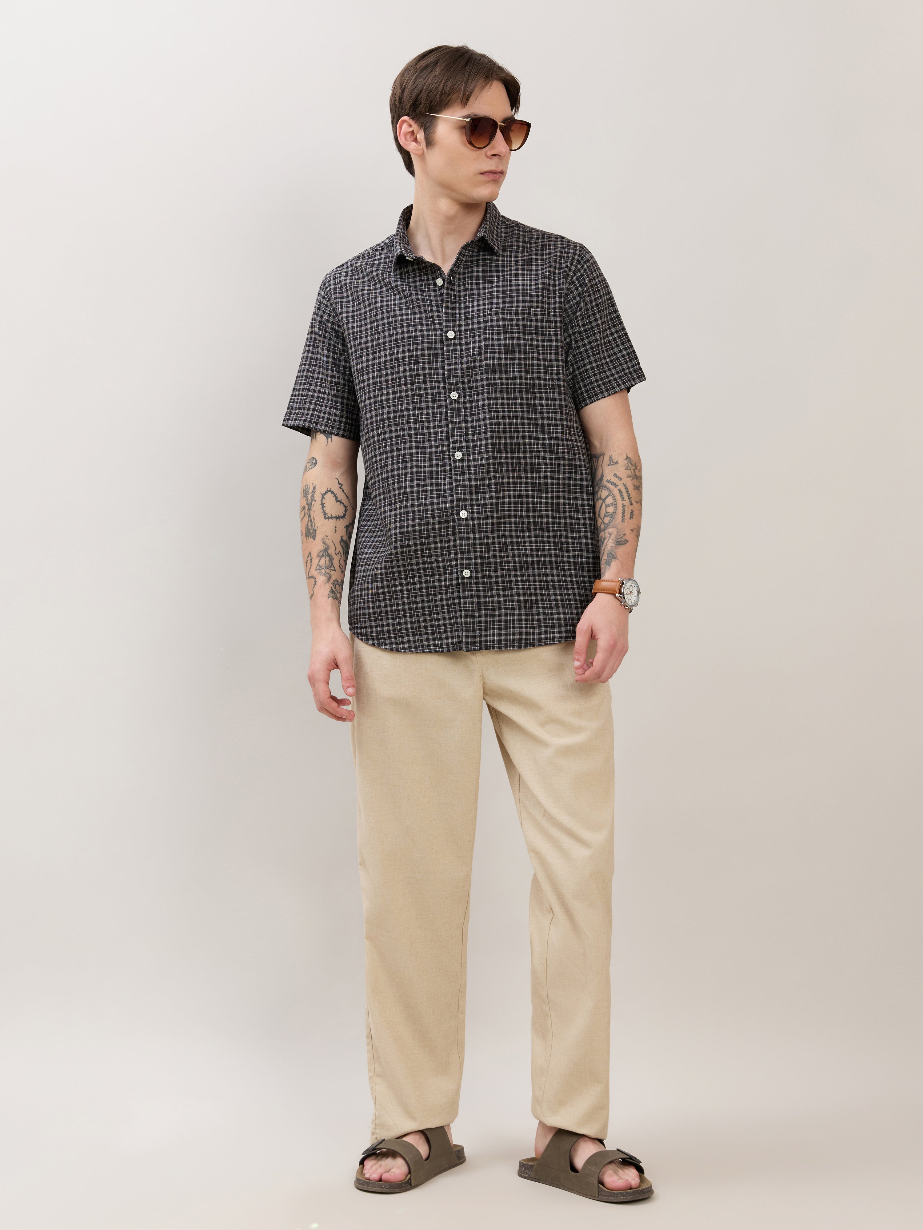 Zenamo - Relaxed Fit Micro Checks Shirt - Black