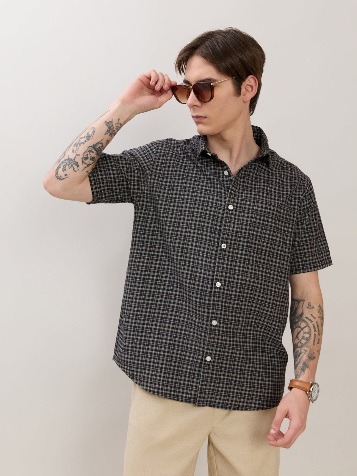 Zenamo - Relaxed Fit Micro Checks Shirt - Black - Espanshe