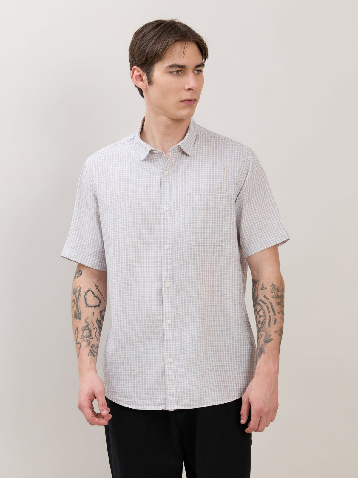 Zenamo - Relaxed Fit Micro Checks Shirt - White - Espanshe
