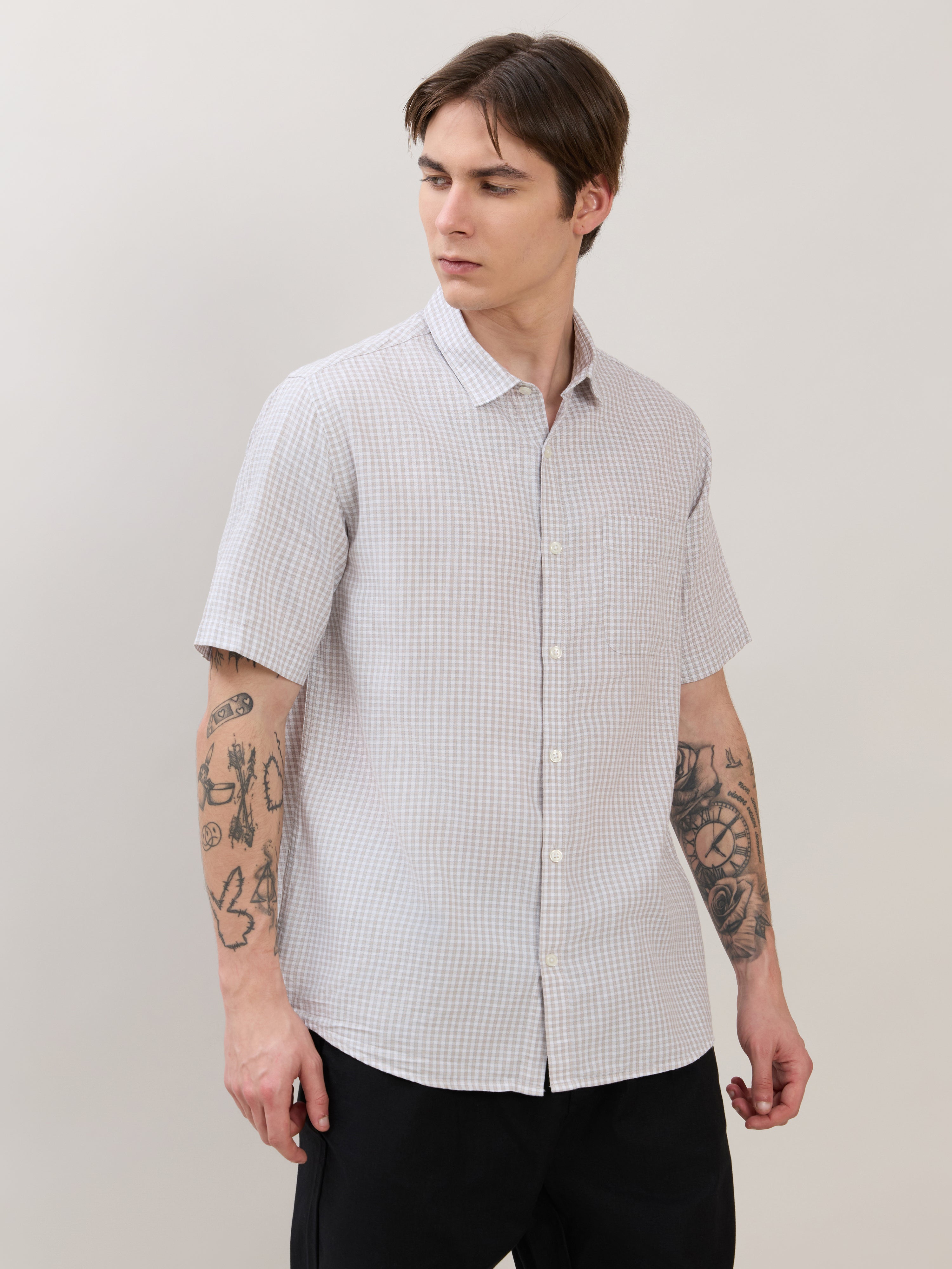 Zenamo - Relaxed Fit Micro Checks Shirt - White