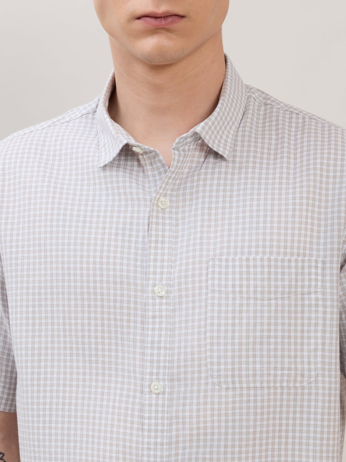 Zenamo - Relaxed Fit Micro Checks Shirt - White - Espanshe