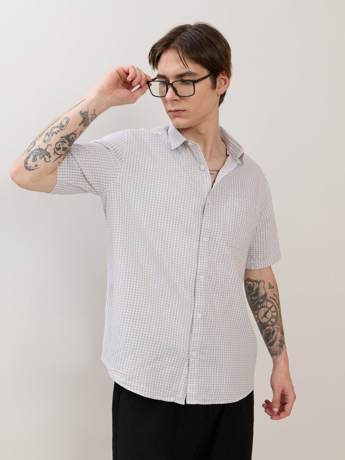 Zenamo - Relaxed Fit Micro Checks Shirt - White - Espanshe