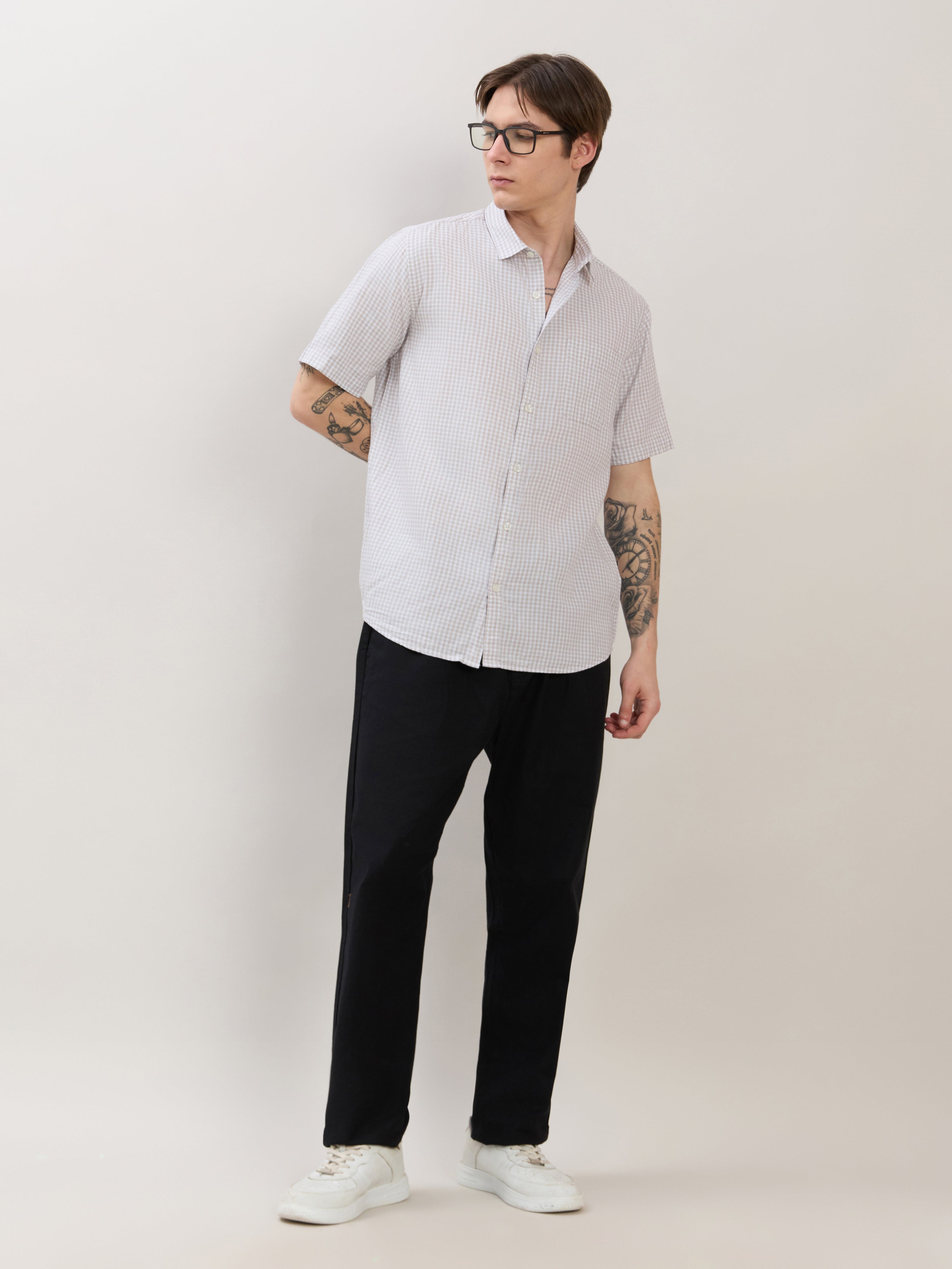 Zenamo - Relaxed Fit Micro Checks Shirt - White