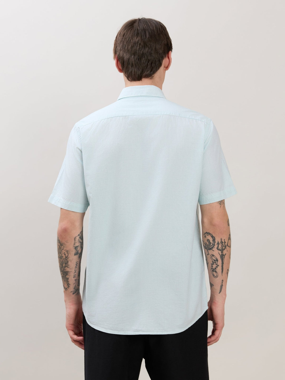 Zenamo - Relaxed Fit Micro Checks Shirt - Mint Blue - Espanshe