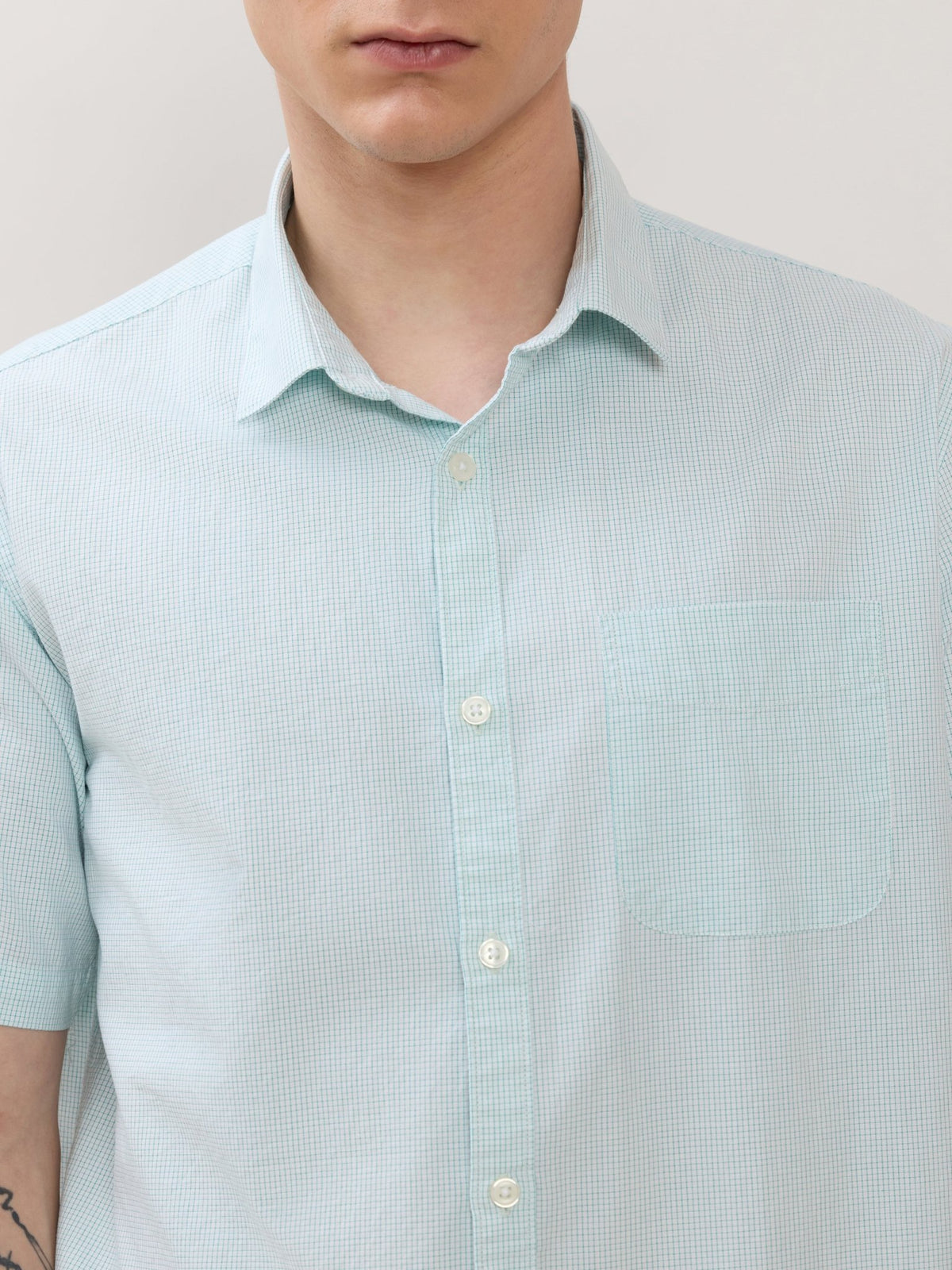 Zenamo - Relaxed Fit Micro Checks Shirt - Mint Blue - Espanshe