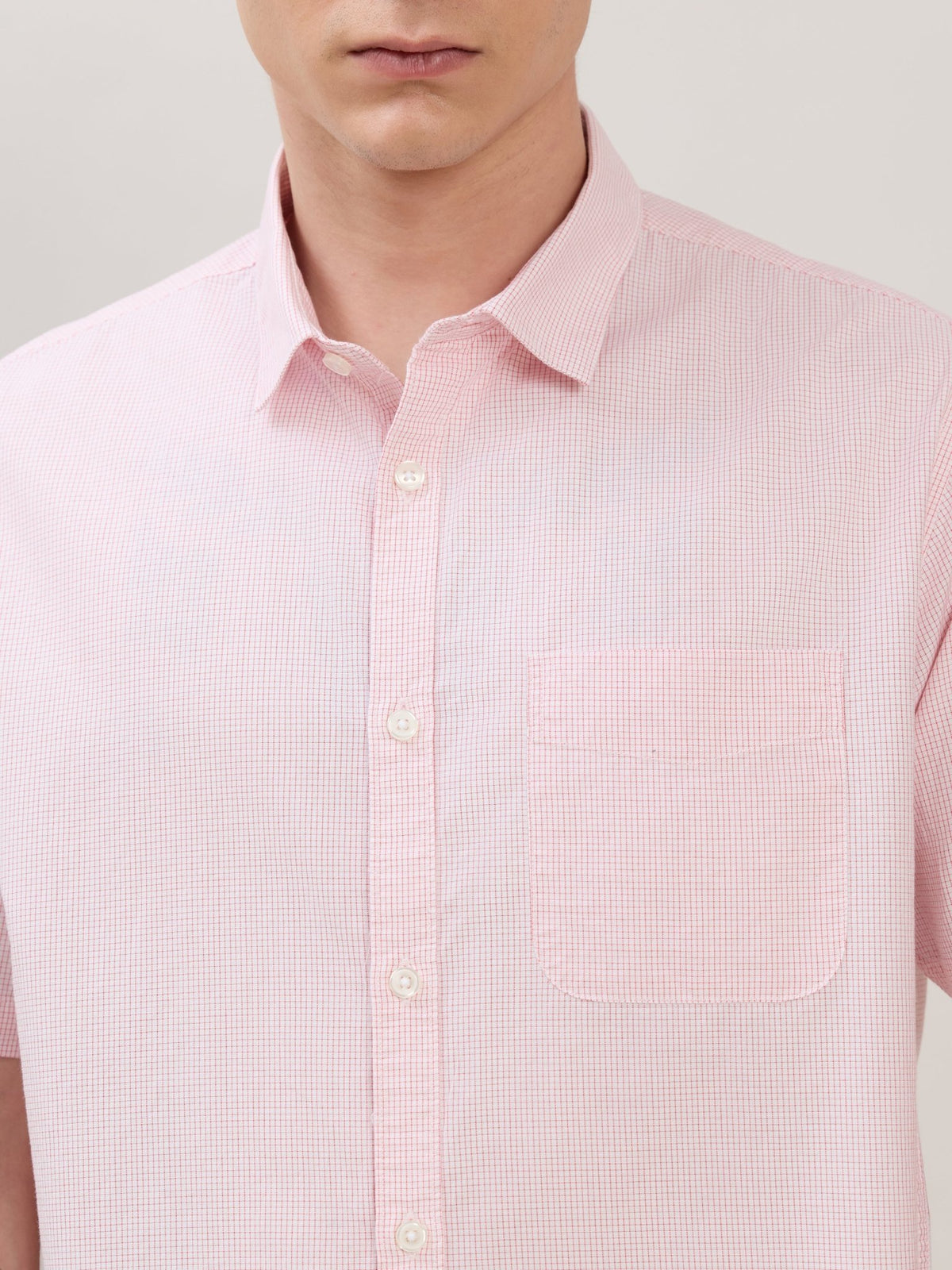 Zenamo - Relaxed Fit Micro Checks Shirt - Light Pink - Espanshe
