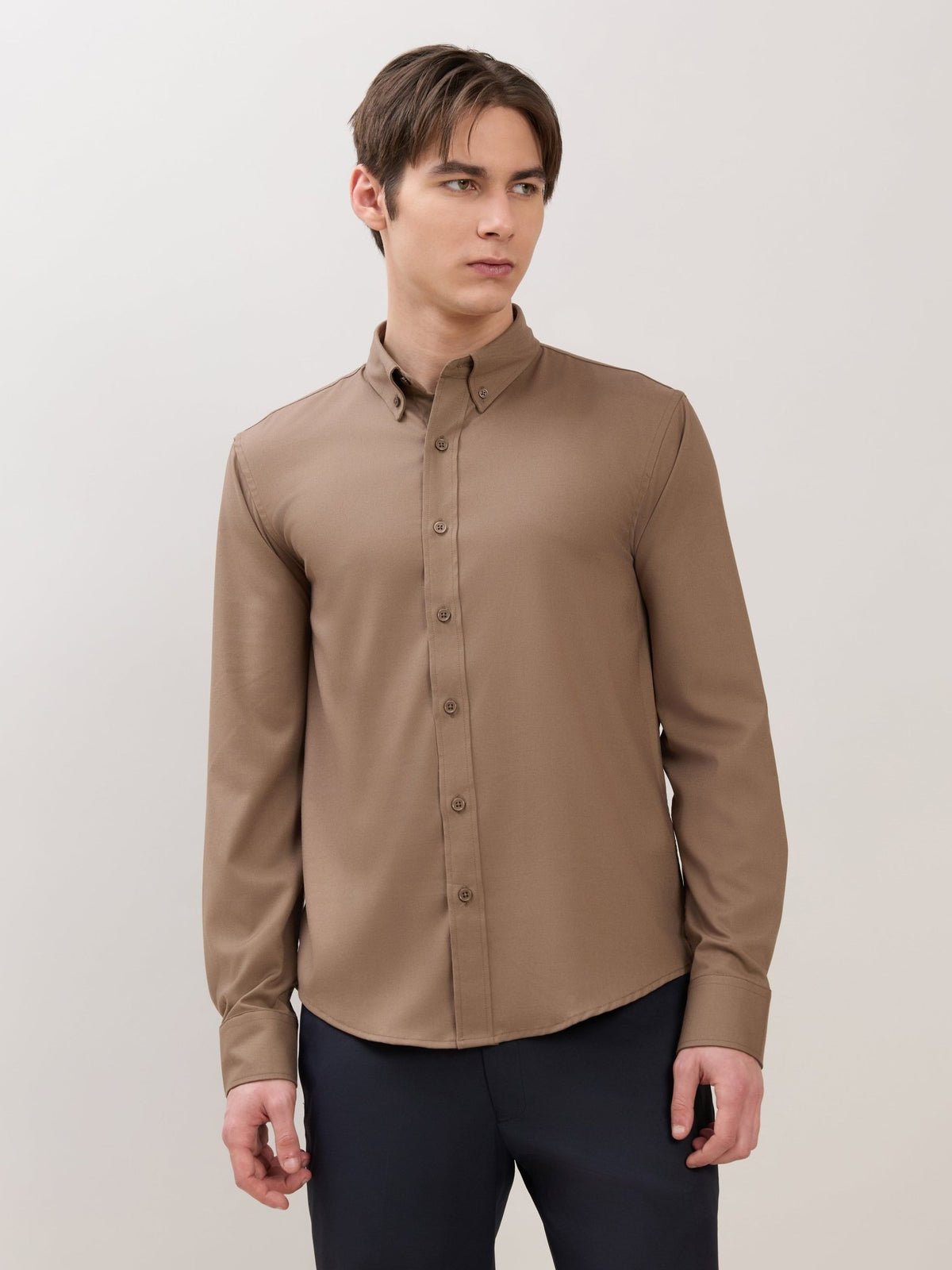 Zero - Relaxed Fit Plain Shirt - Olive Brown - Espanshe