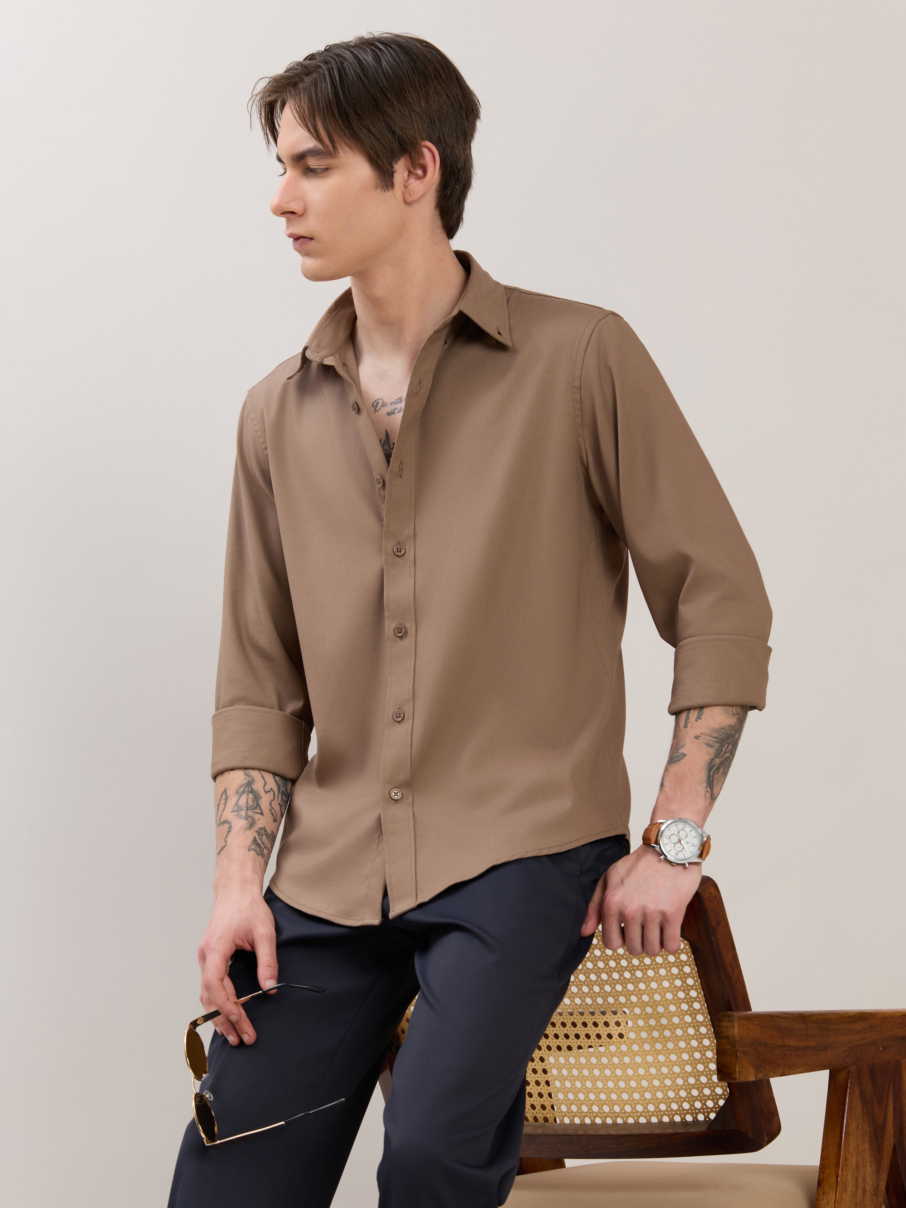 Zero - Relaxed Fit Plain Shirt - Olive Brown