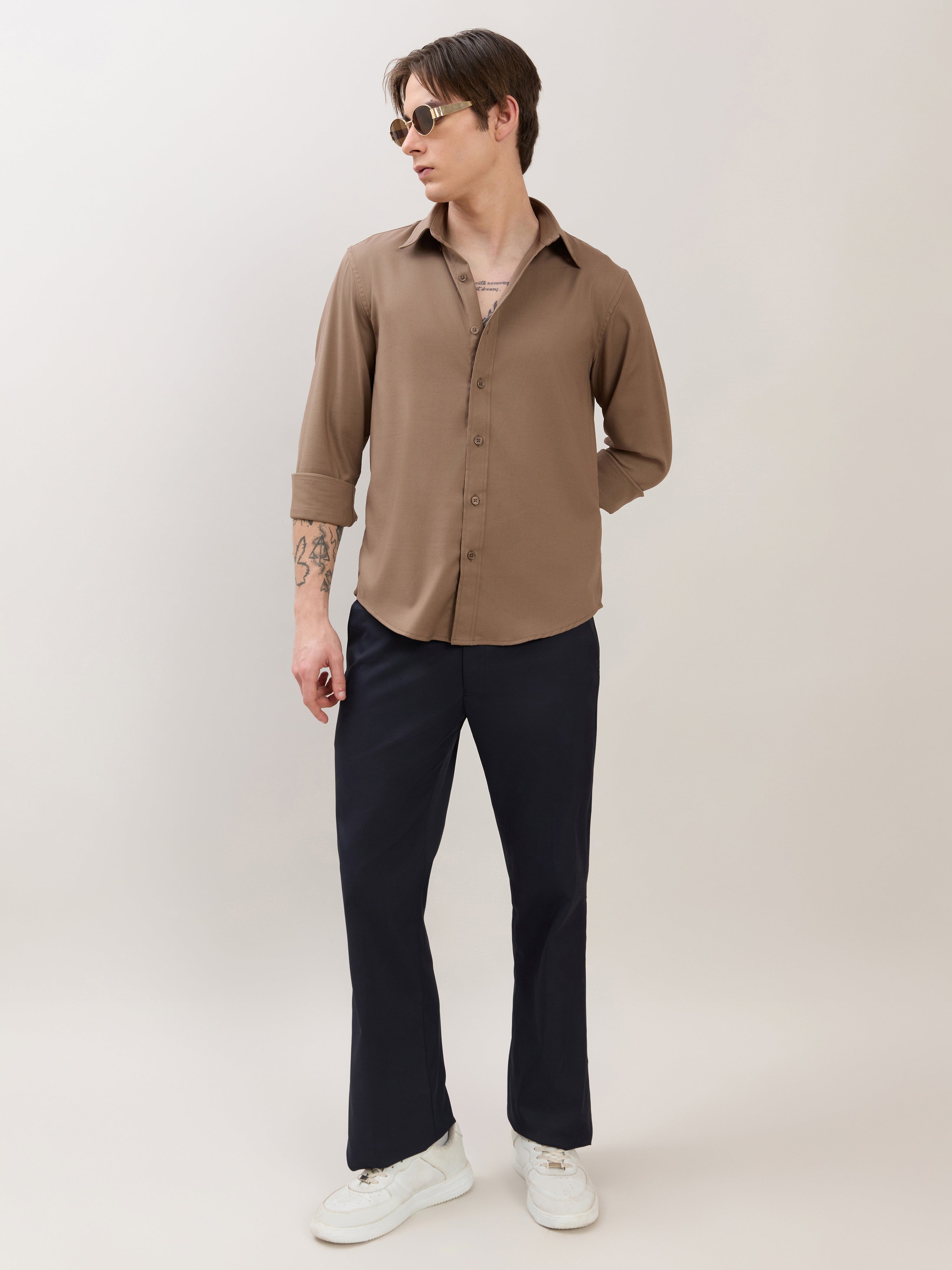 Zero - Relaxed Fit Plain Shirt - Olive Brown