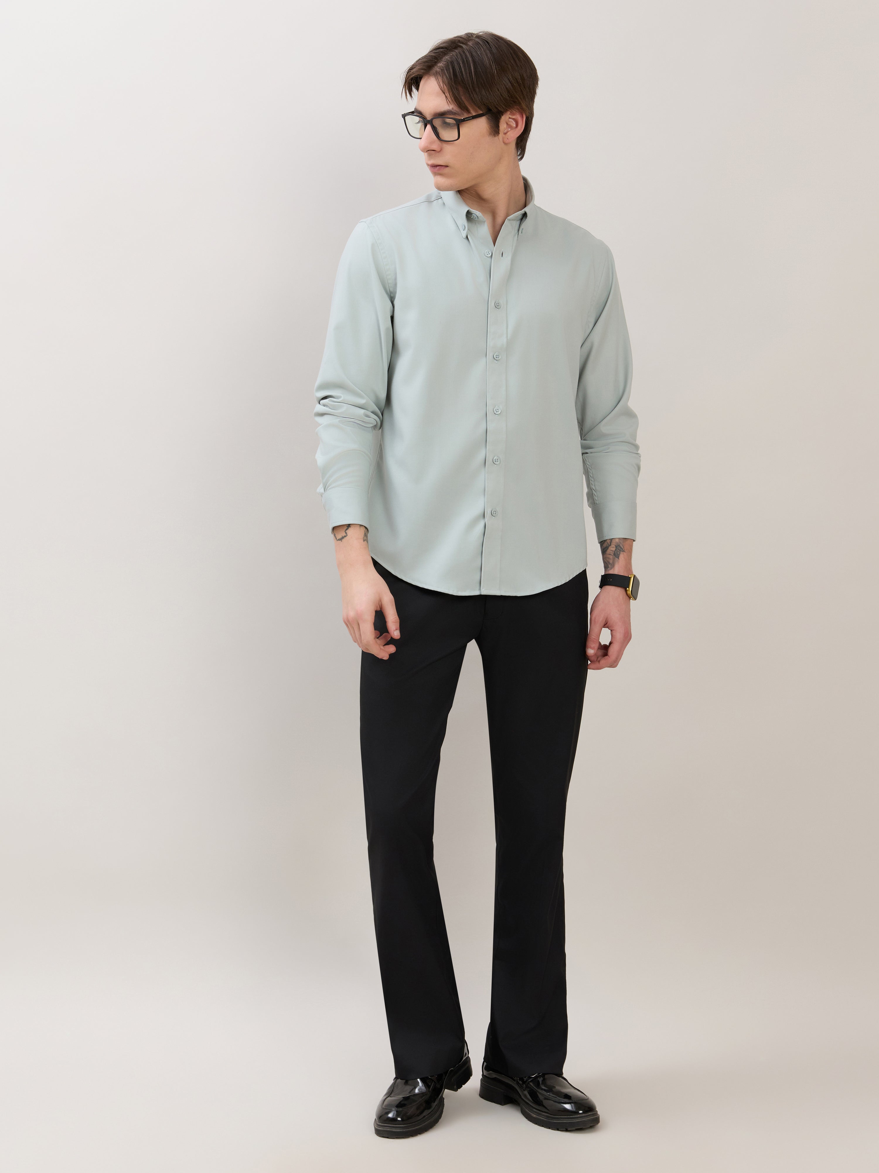 Zero - Relaxed Fit Plain Shirt - Seafoam Green