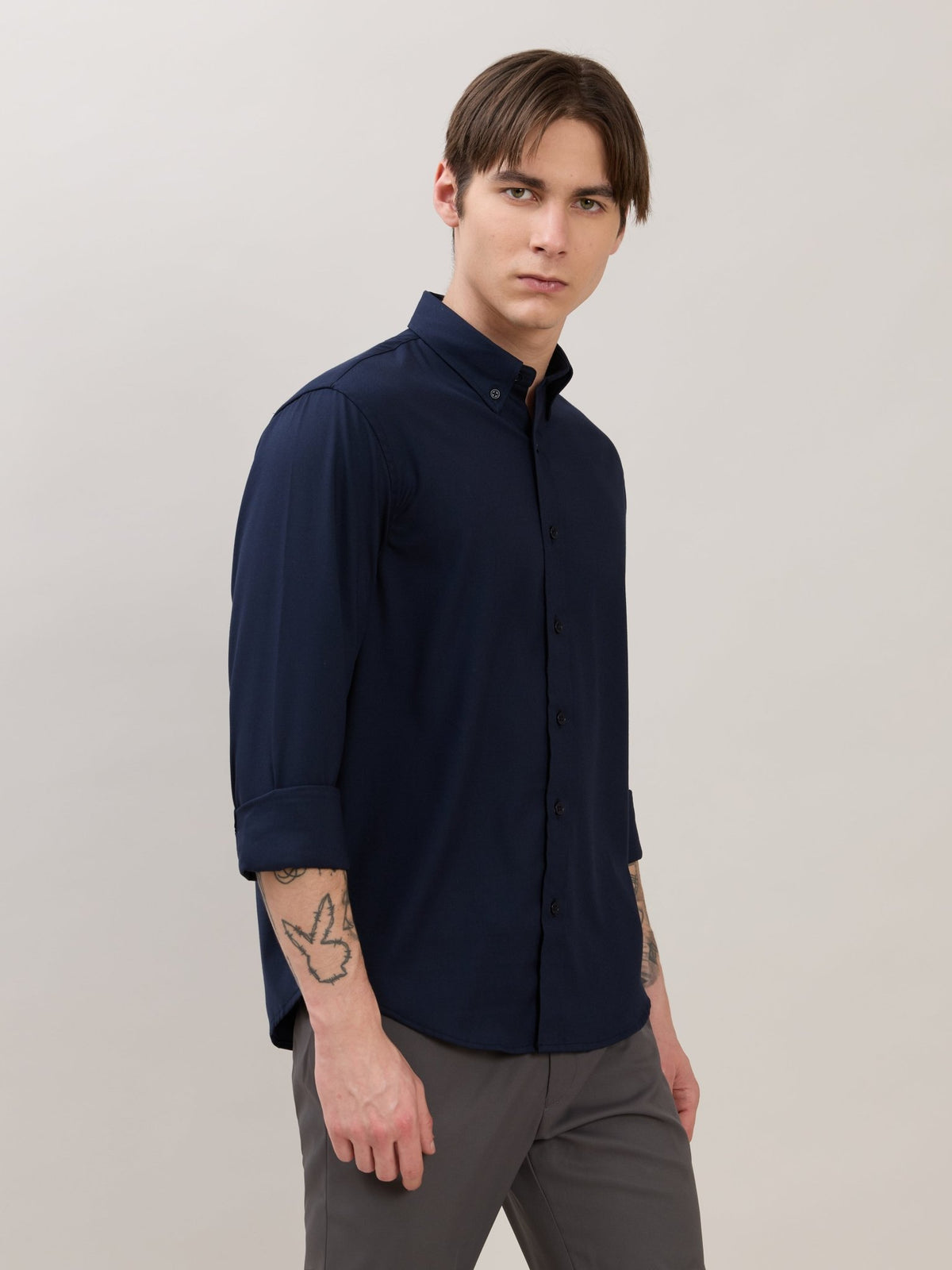 Zero - Relaxed Fit Plain Shirt - Navy Blue - Espanshe