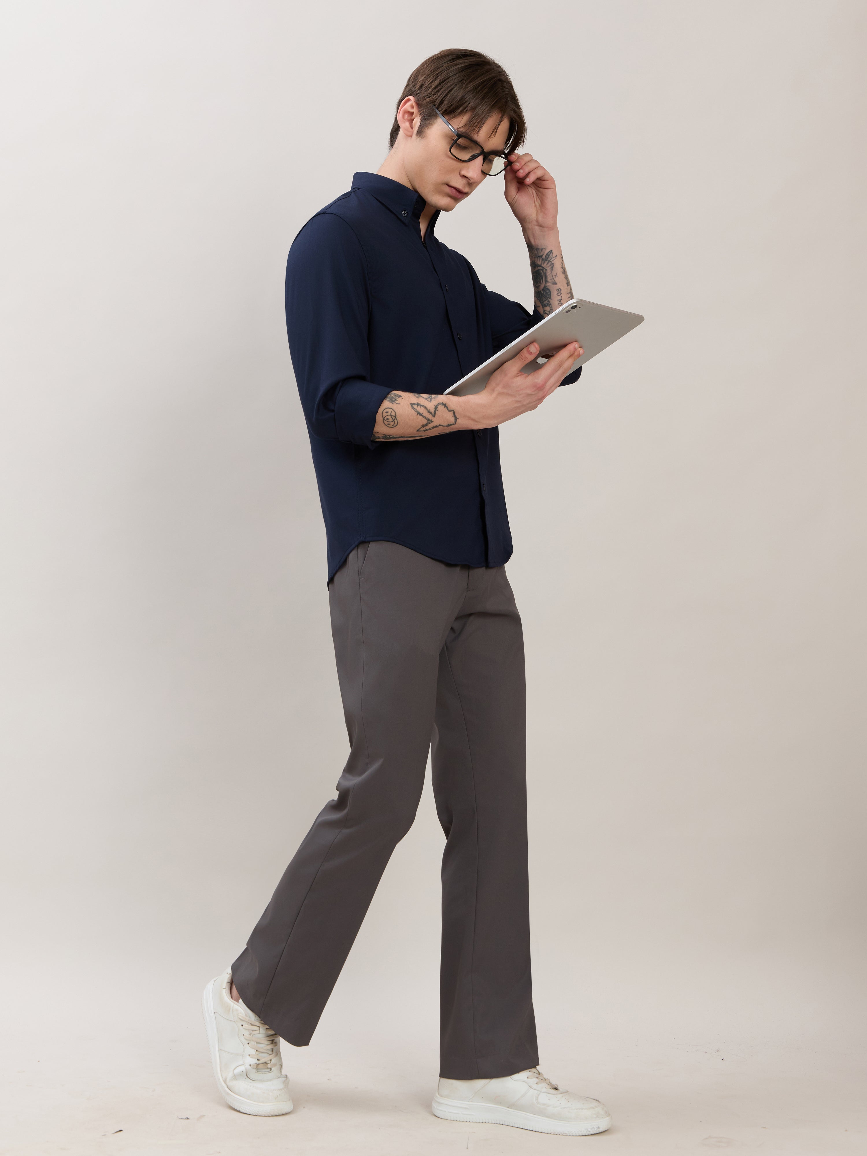 Zero - Relaxed Fit Plain Shirt - Navy Blue