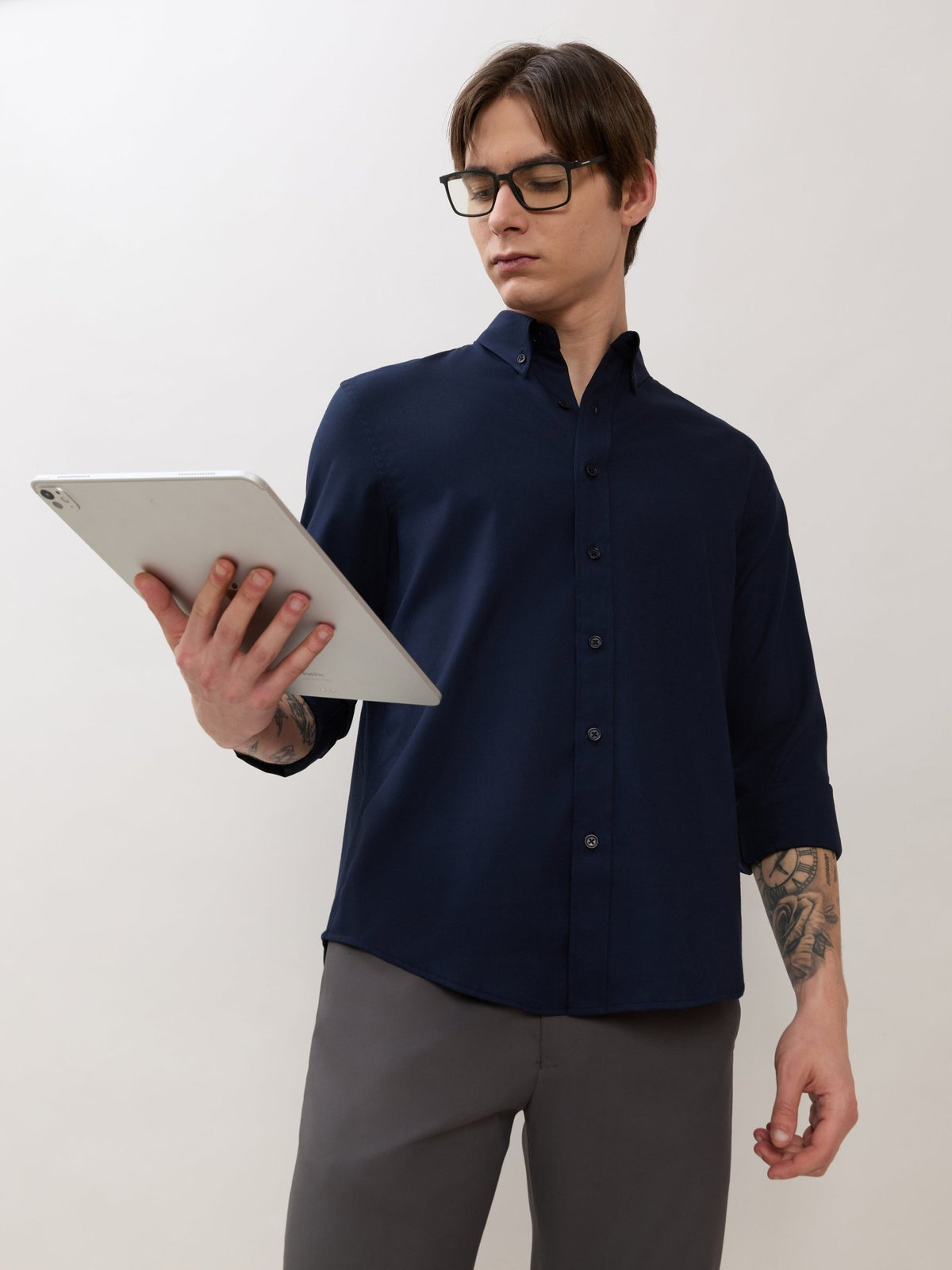 Zero - Relaxed Fit Plain Shirt - Navy Blue - Espanshe