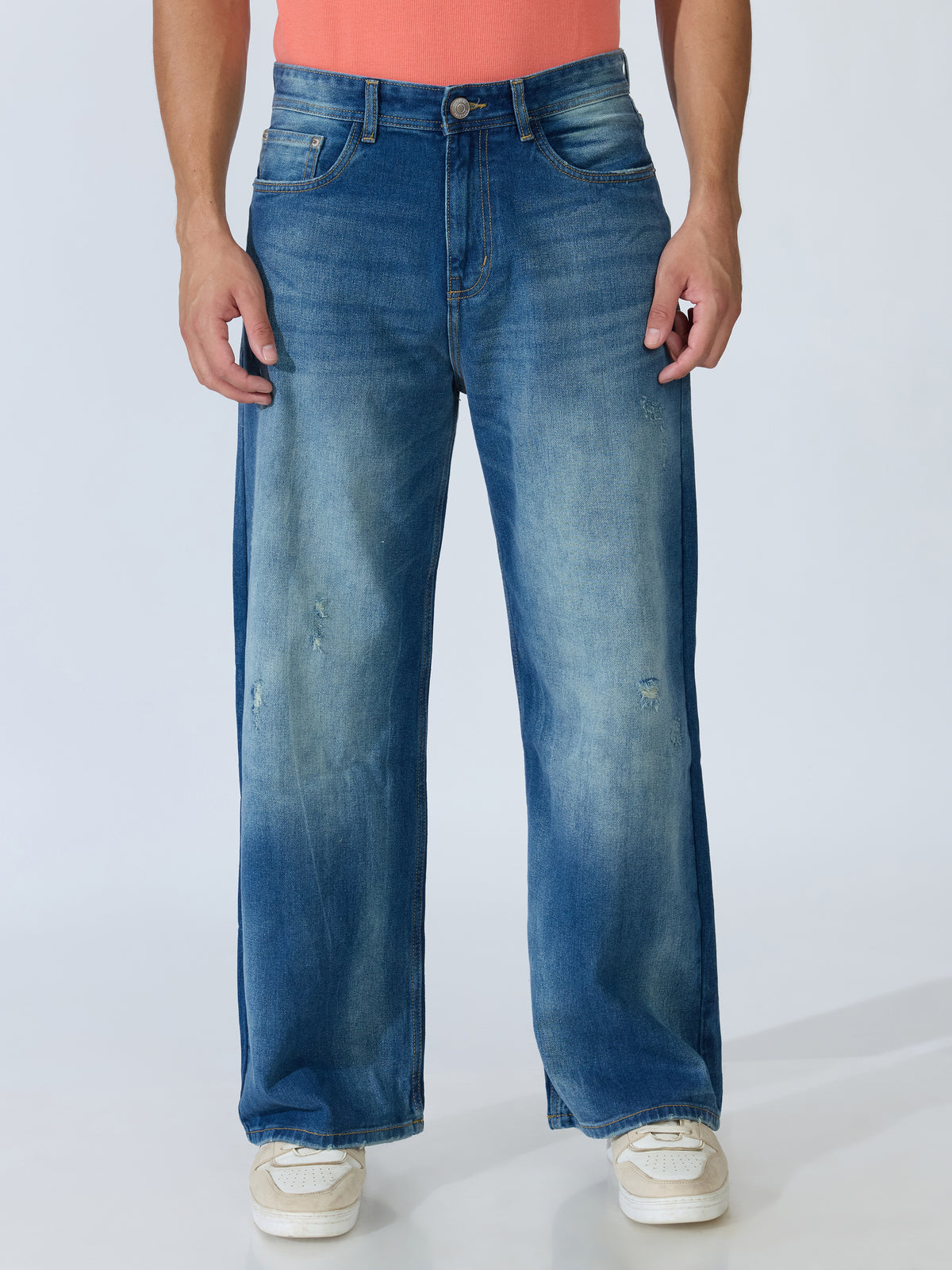Zevy - Distressed Baggy Jeans - Blue Shade