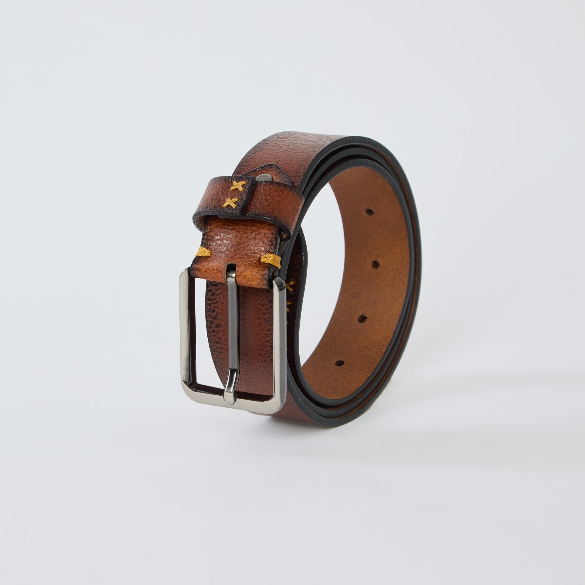 Textured Genuine Leather Belt - Tan Brown - Espanshe