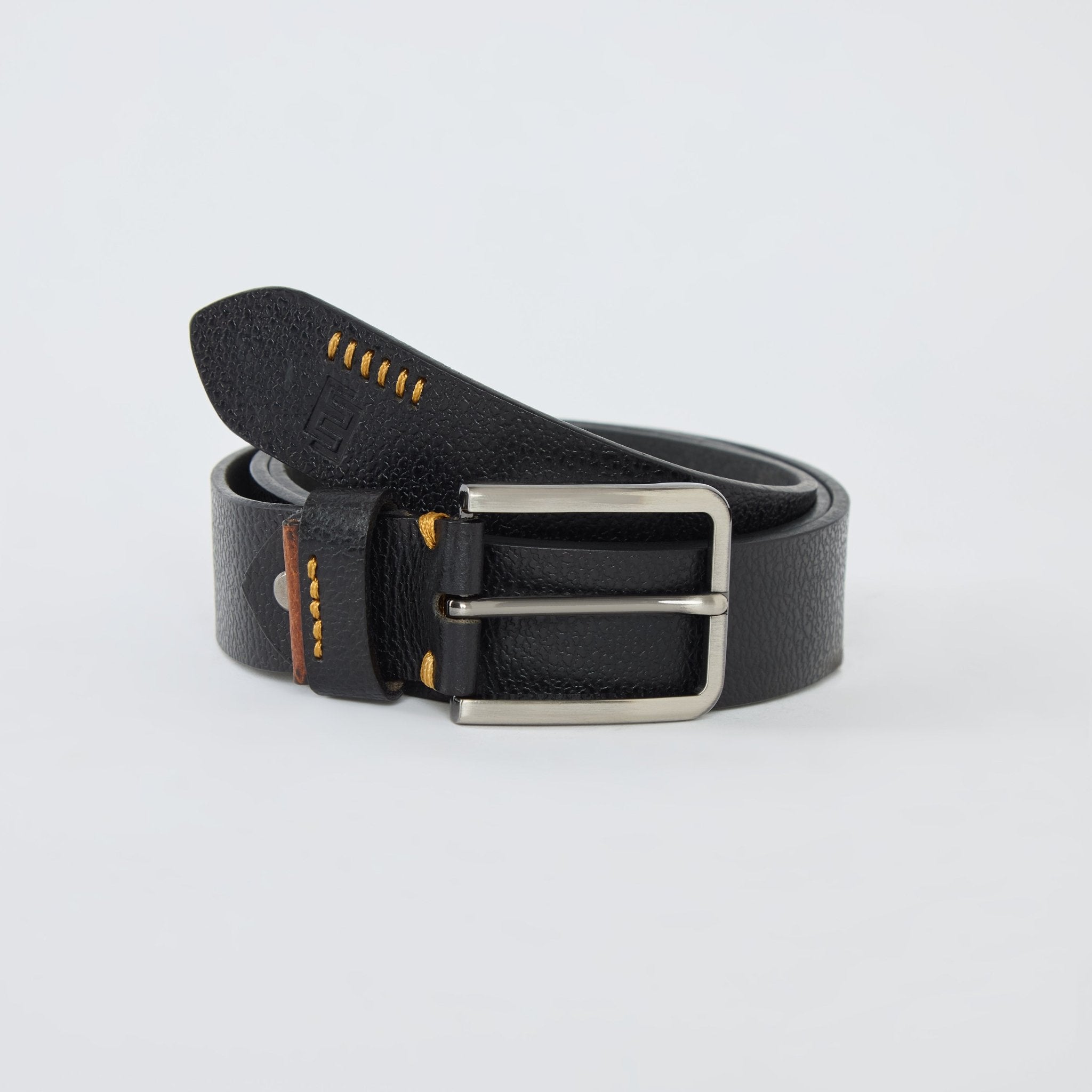 Yellow Textured Genuine Leather Belt - Black - Espanshe