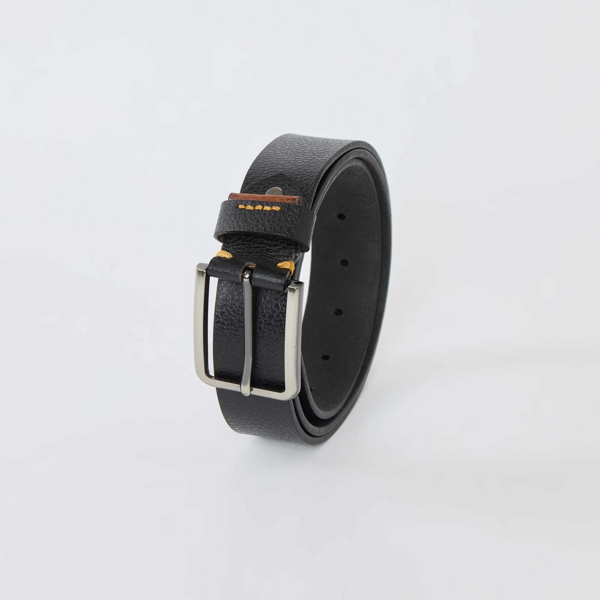 Yellow Textured Genuine Leather Belt - Black - Espanshe