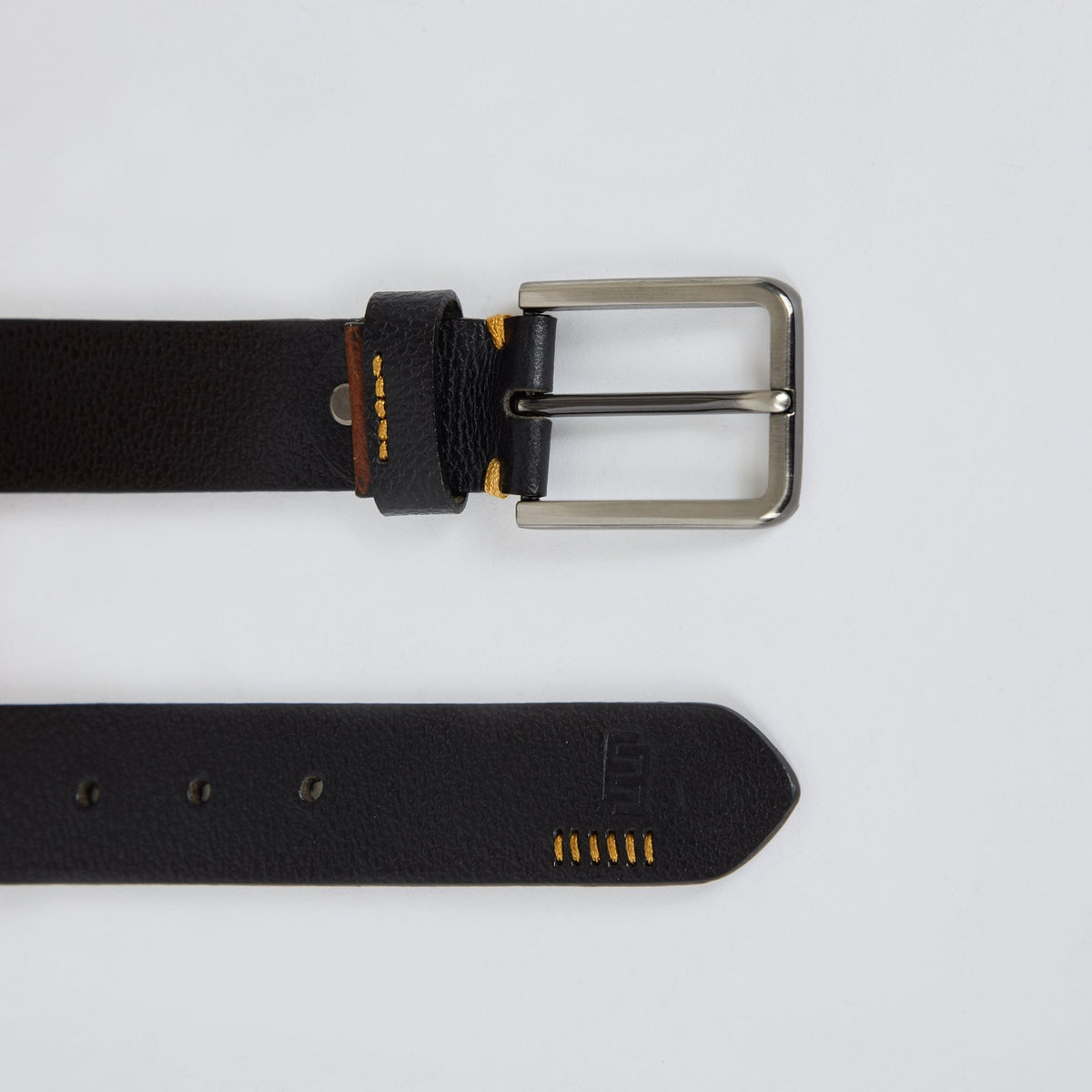 Yellow Textured Genuine Leather Belt - Black - Espanshe
