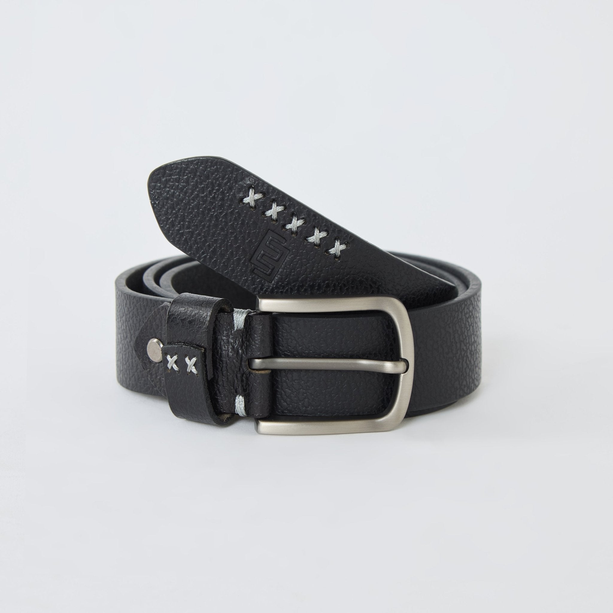 Gray Textured Genuine Leather Belt - Black - Espanshe