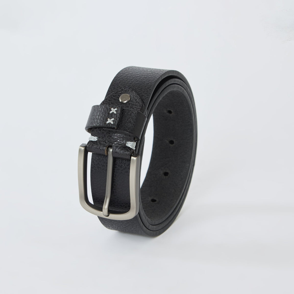 Gray Textured Genuine Leather Belt - Black - Espanshe