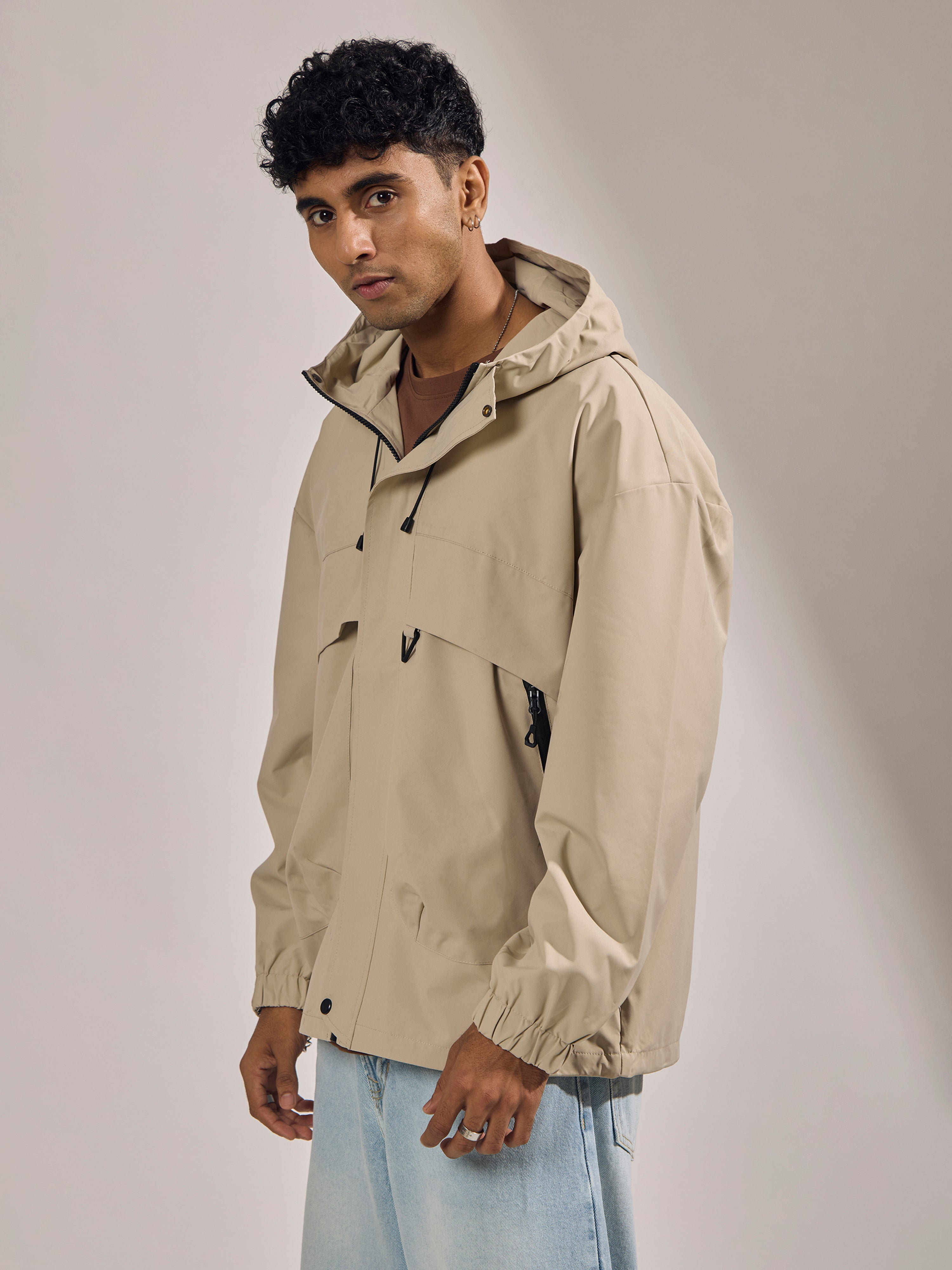 men's light biege hooded nylon jacket made from nylon blend, lightweight and durable
lightweight jakcet for men