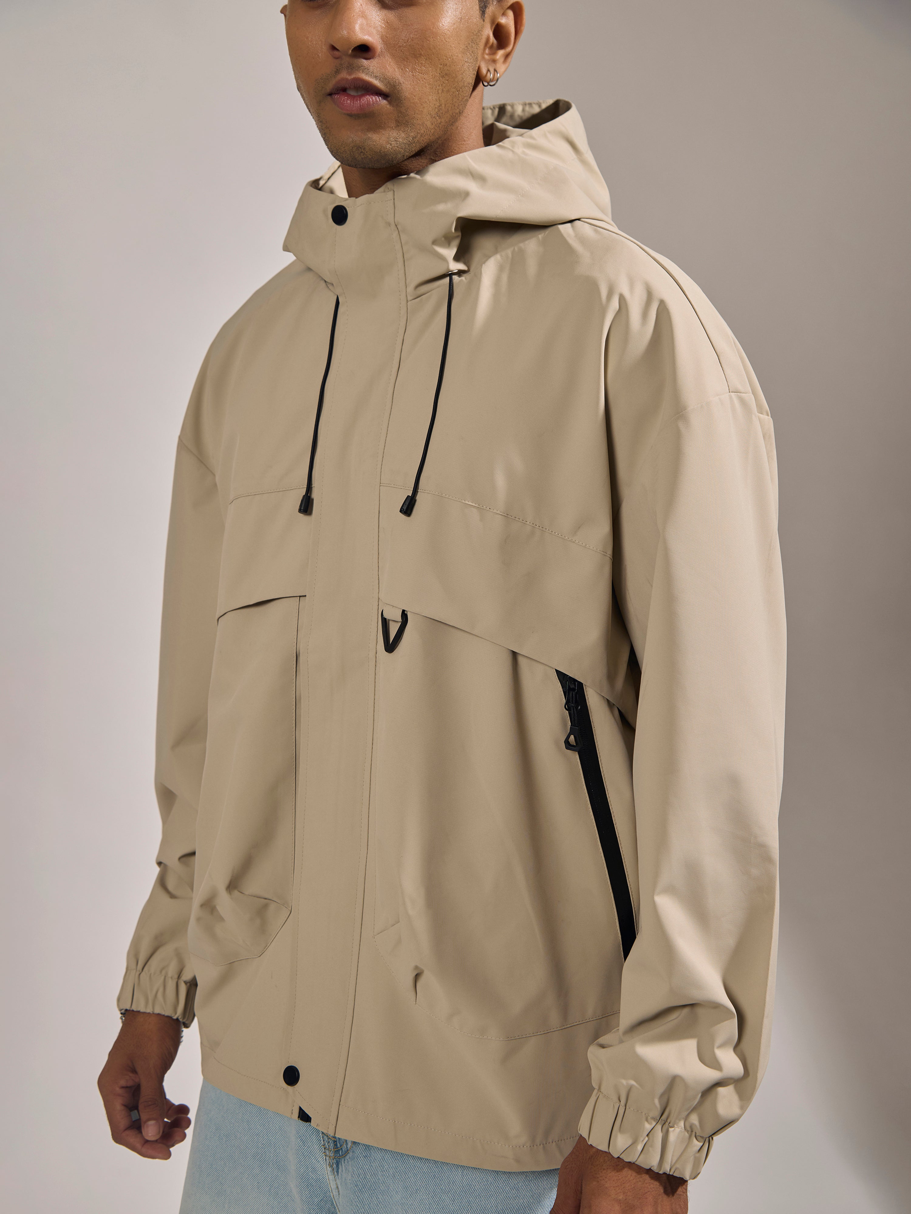 men's light biege hooded nylon jacket made from nylon blend, lightweight and durable
lightweight jakcet for men