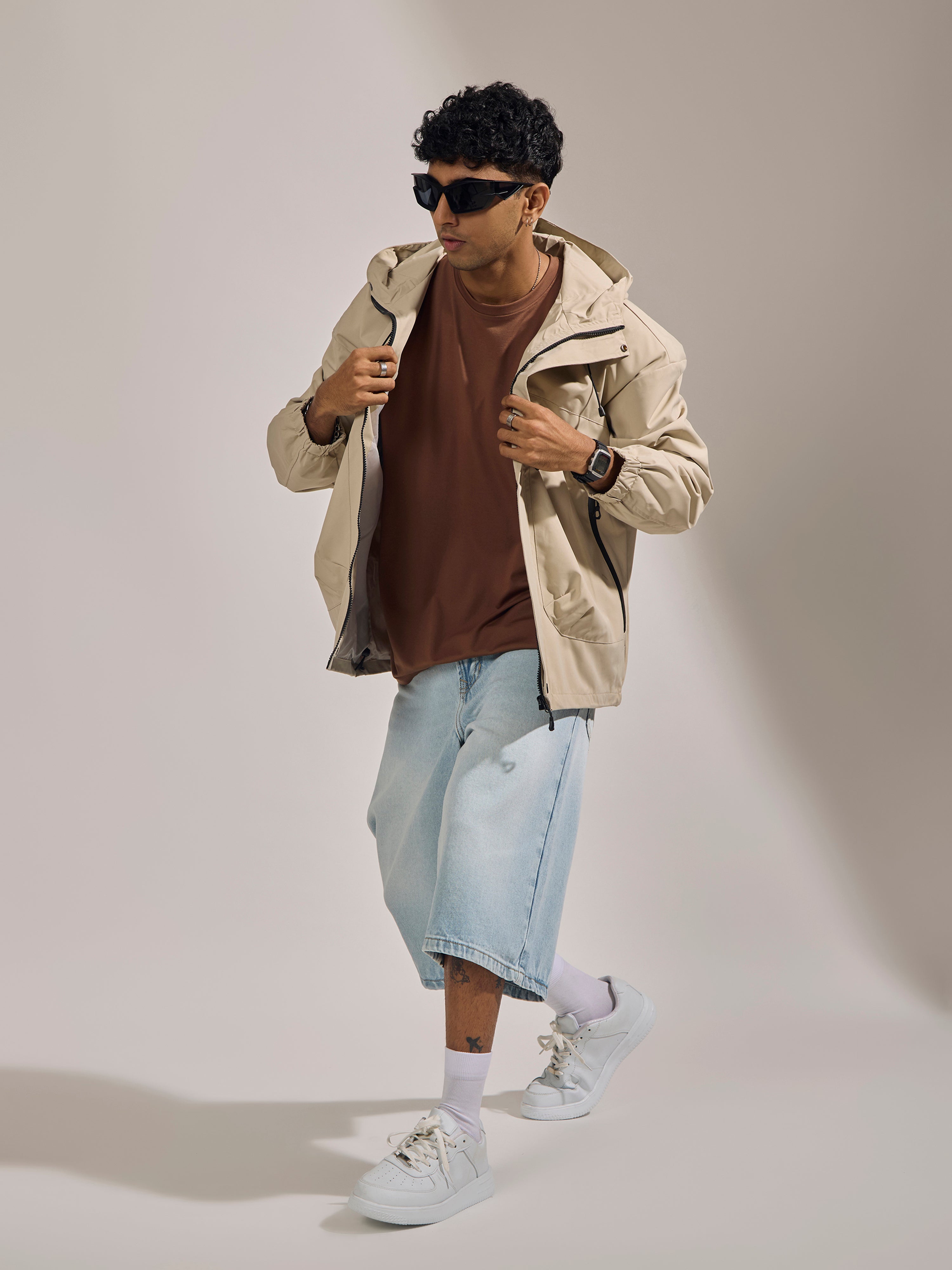 men's light biege hooded nylon jacket made from nylon blend, lightweight and durable
lightweight jakcet for men