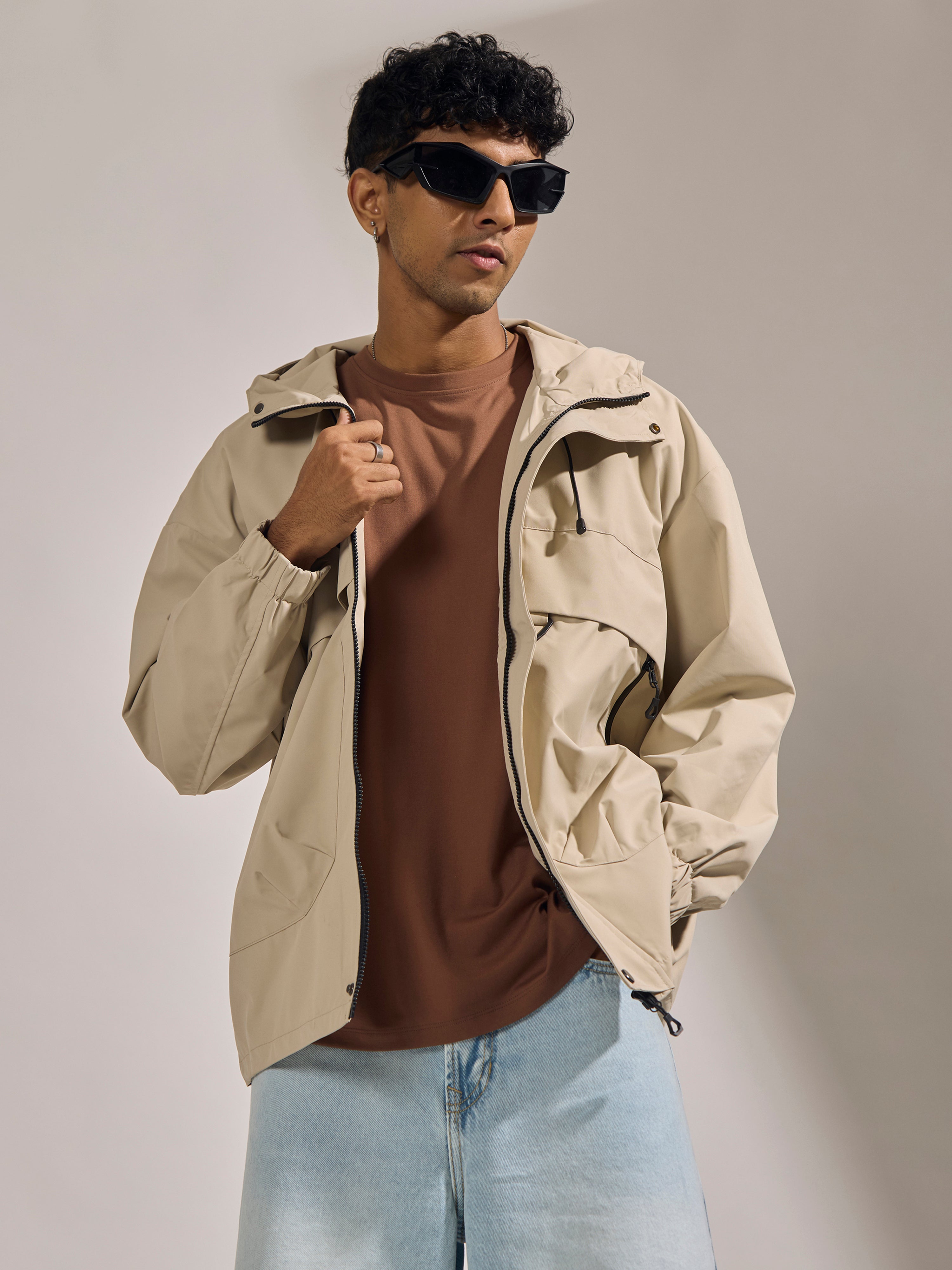 men's light biege hooded nylon jacket made from nylon blend, lightweight and durable
lightweight jakcet for men