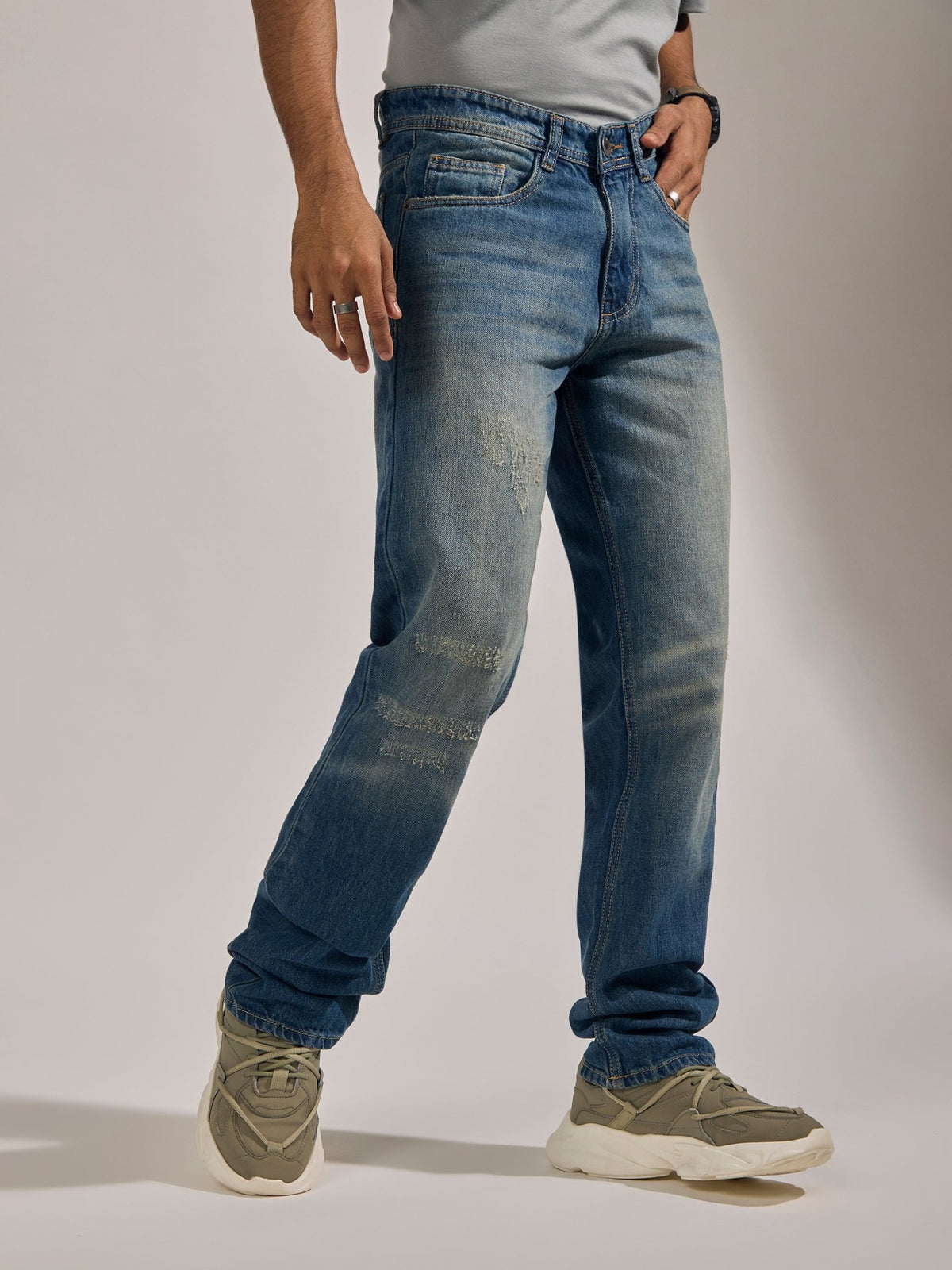 Kalliope - Straight Fit Faded Jeans - Blue - Espanshe